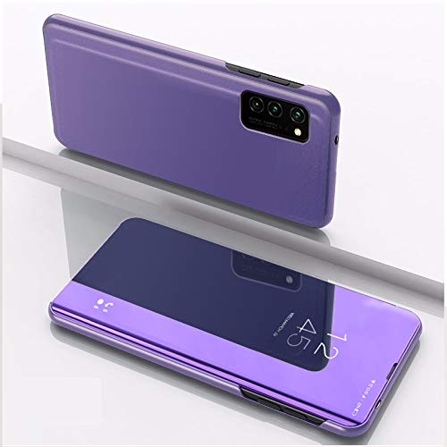 LEECOCO Slim Luxury Clear View Window Mirror Flip Case for Samsung Galaxy S20 - Ultra Thin Full Body Protection with Kickstand, Electroplated Mirror Finish, PU Purple (Perfect for Business Meetings & Night Out)