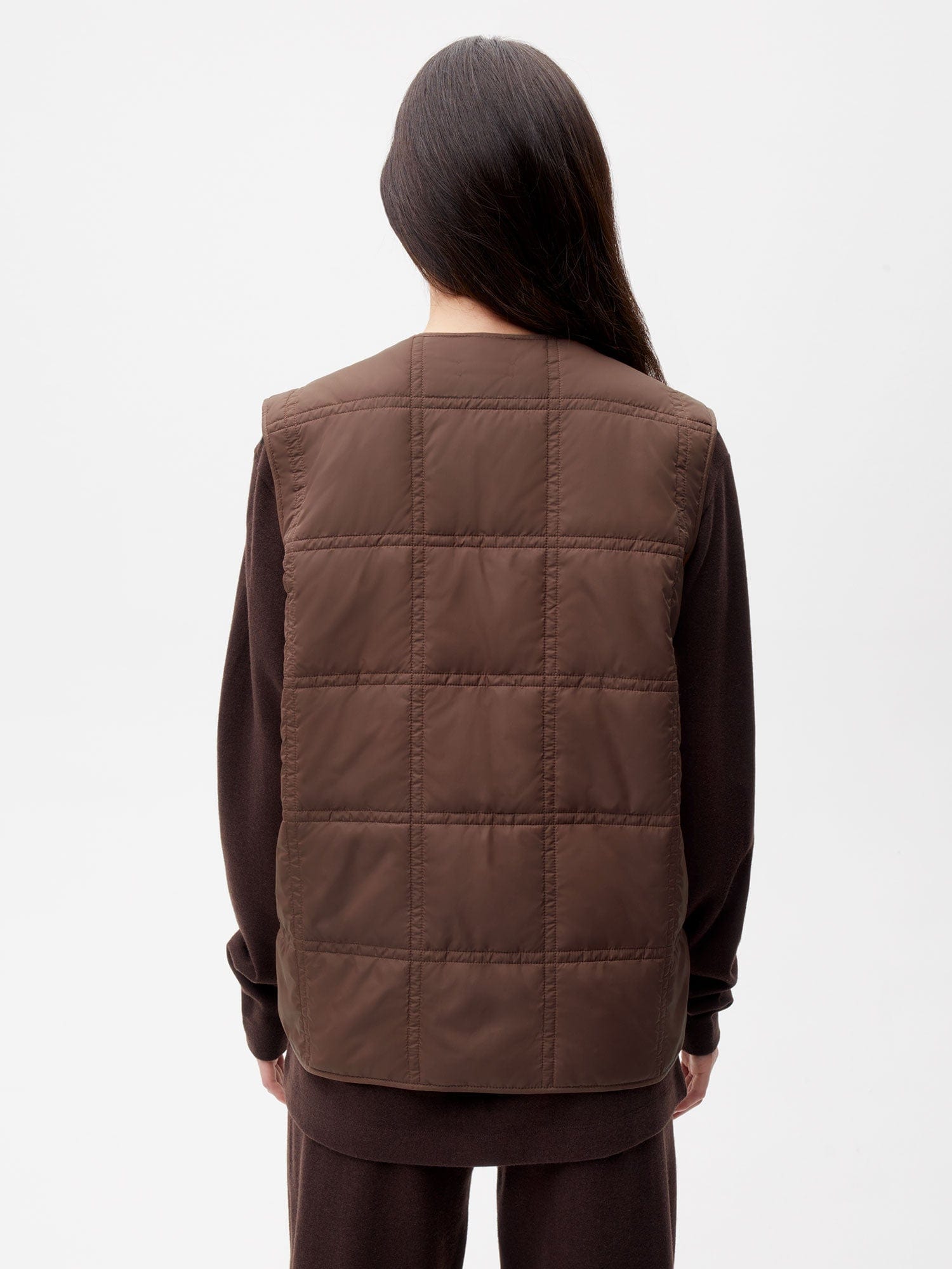 Women's Floral Quilted Puffer Vest in Chestnut Brown - Cozy Winter Layering for Outdoor Activities & Casual Wear