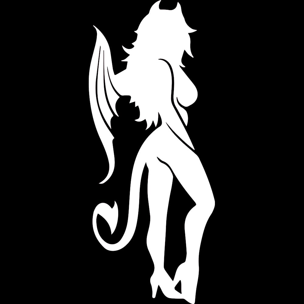 Sexy Devil Girl (White) - Set of 2 Premium Waterproof Vinyl Decal Stickers for Laptop, Phone, Helmet, Car Window, Bumper, Mug, Cup, Door & Wall Decor - Perfect for Customizing Tech Accessories, Vehicles, Home & Office Decorations