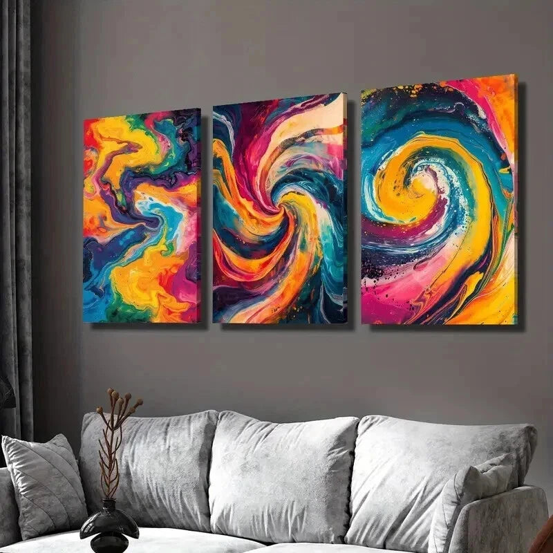3-Piece Abstract Bright Colors Fluid Wall Art Set - Framed Canvas 50x70cm (20x28in) | High Quality Print | 100% Australian Made | Ready to Hang | Modern Home & Office Decor | Perfect for Living Room, Bedroom or Gallery Wall