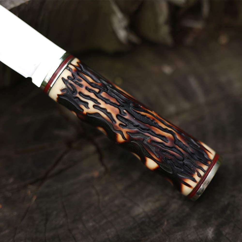 Premium Fixed Blade Knife with Nylon Sheath - Tactical Hunting & Camping Knife with Smooth Imitation Bone Handle - Ideal for Outdoor Survival, Bushcraft & Wilderness Adventures (BLADE 2)