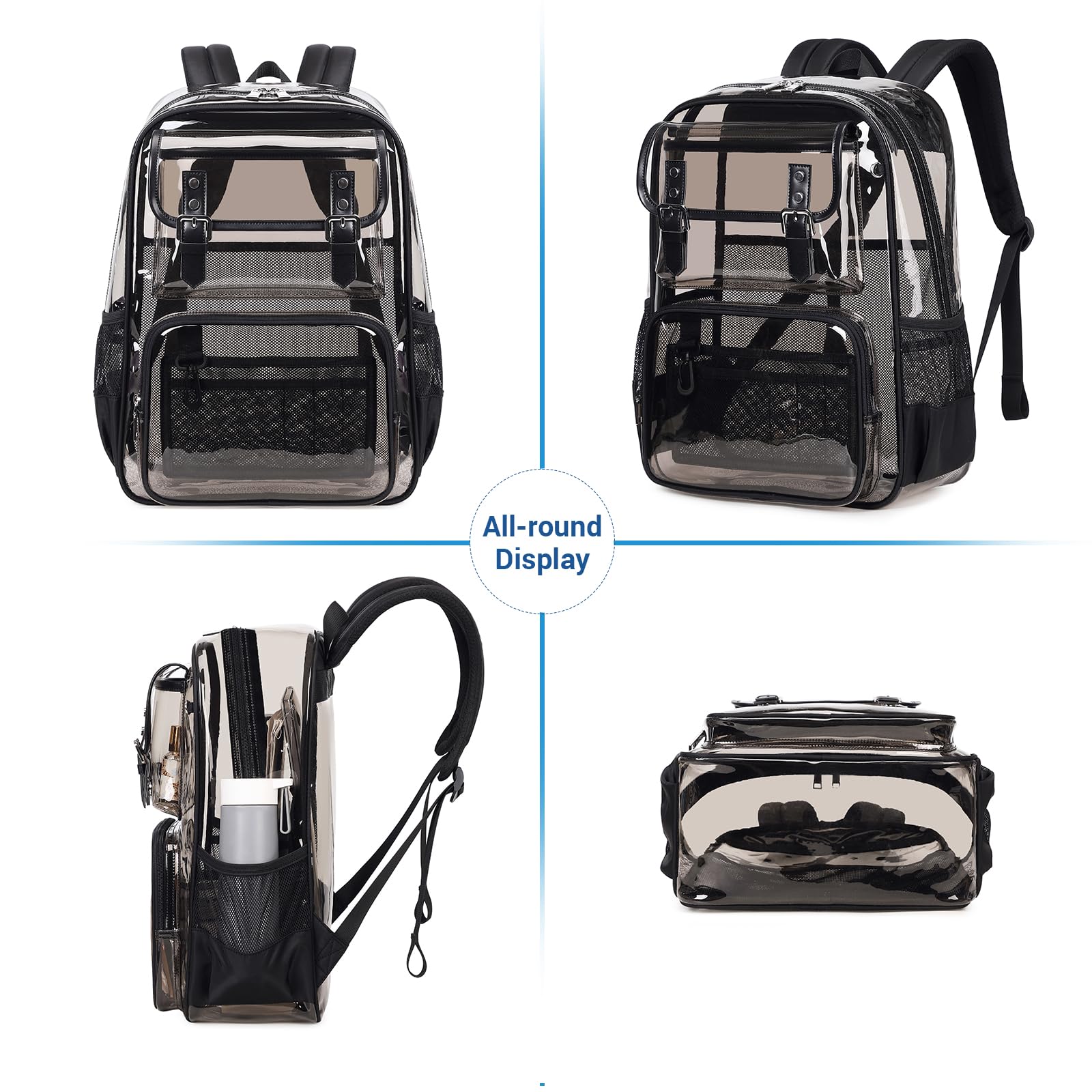 Clear Heavy Duty PVC Transparent Backpack - See Through Bookbag for Stadium, College, Work & Travel - Durable Waterproof School Bag for Men & Women - Perfect for Concerts, Airports & Security Checks