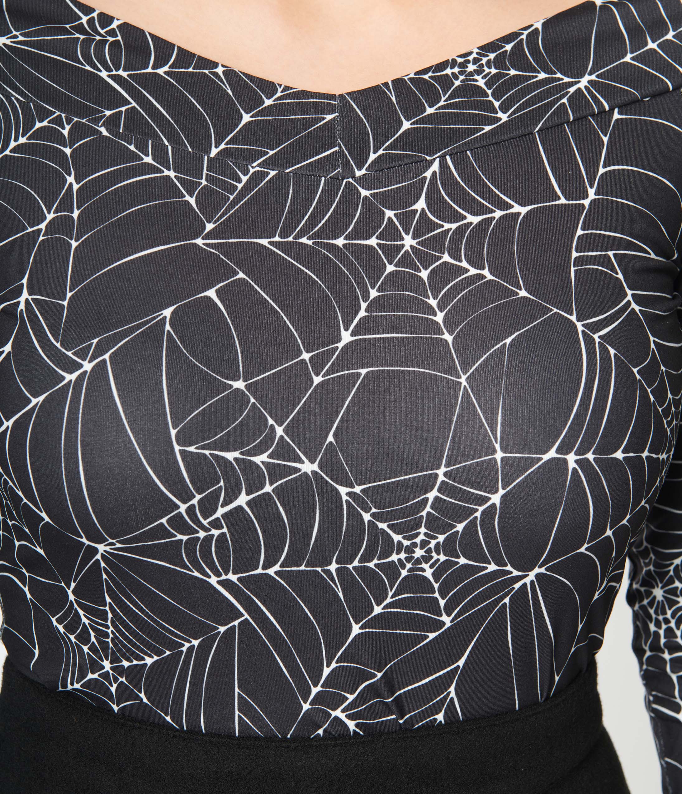 Vintage Black & White Spiderweb Scarlett Top - Gothic Retro Blouse for Women - Perfect for Halloween, Cosplay & Vintage Fashion Lovers