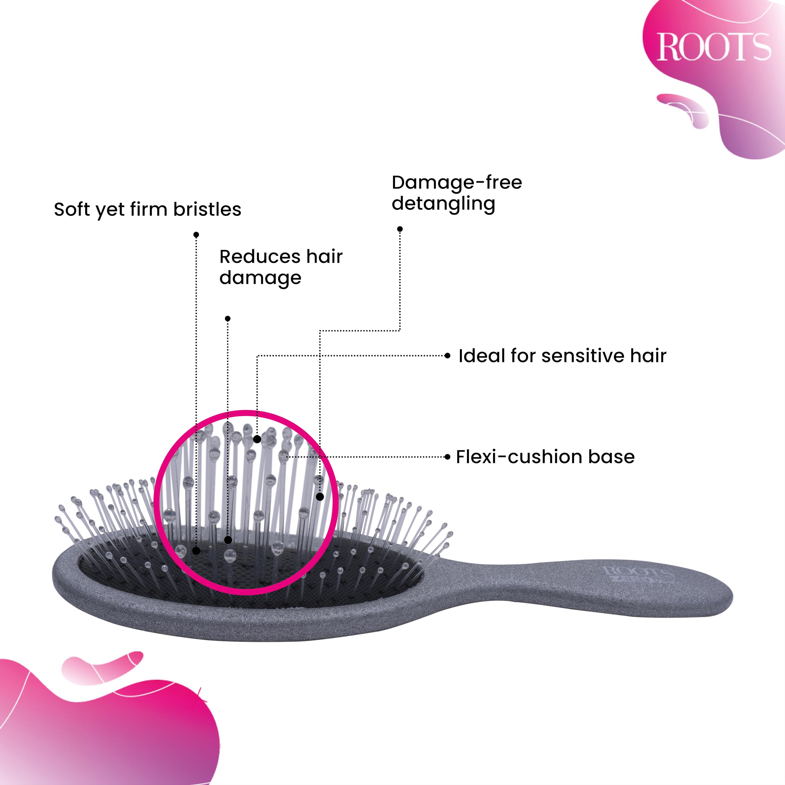Zero Tangle Oval Hair Brush with Rounded Ball Tip Bristles - Unisex Eco-Friendly Detangling Hairbrush for Hair Growth & Scalp Massage - Flexi Cushion Design - Perfect for Daily Styling, Salon Use & Travel - Pack of 1 (RZTO-SG)