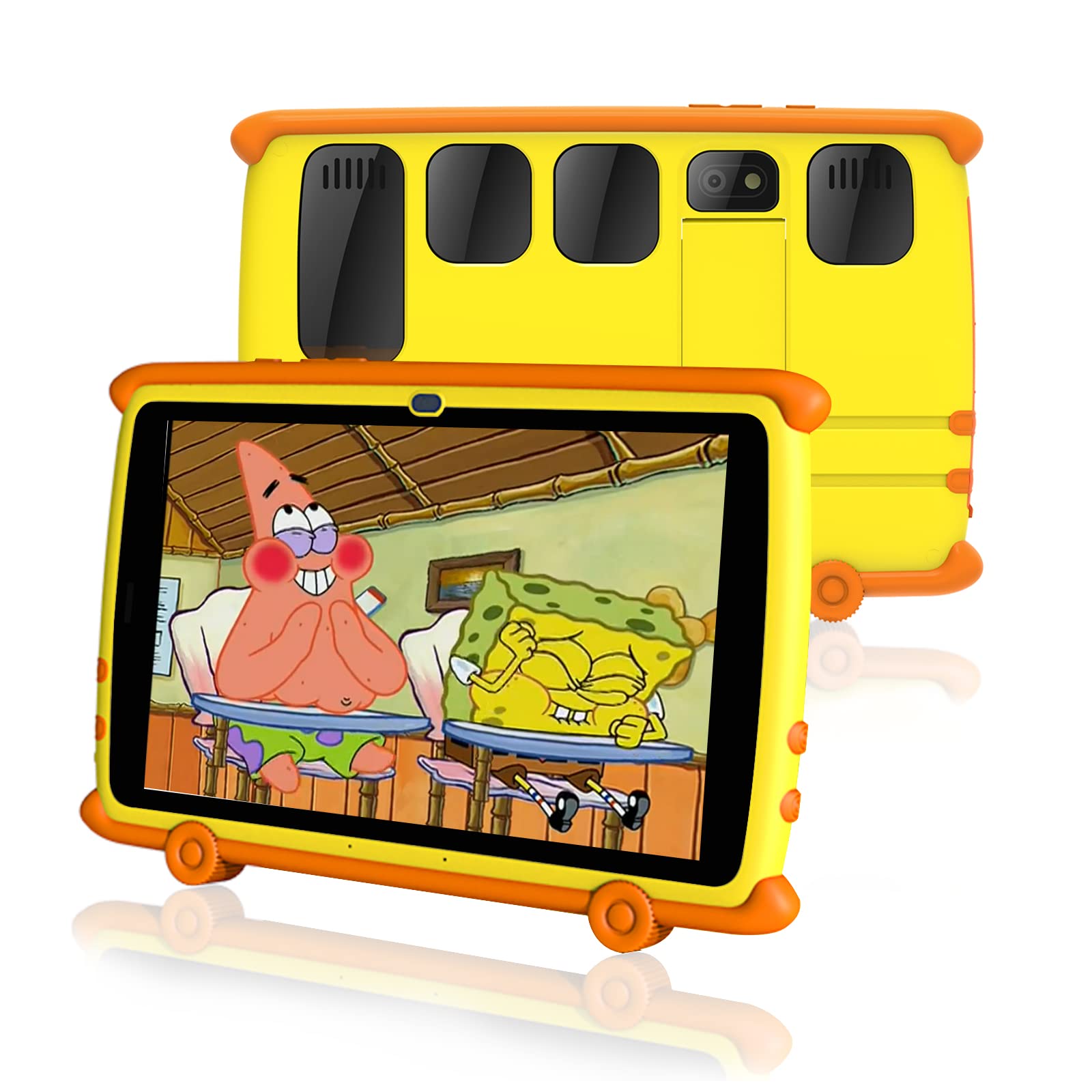 JREN Kids Tablet 8 Inch, Android 11 Toddler Learning Tablet with 1.5GHz Quad-Core Processor, 2GB RAM + 32GB Storage, Google Play Supported, Parental Control, Dual Camera & Shockproof Yellow Case - Perfect for Early Education, Homeschooling and Travel Entertainment