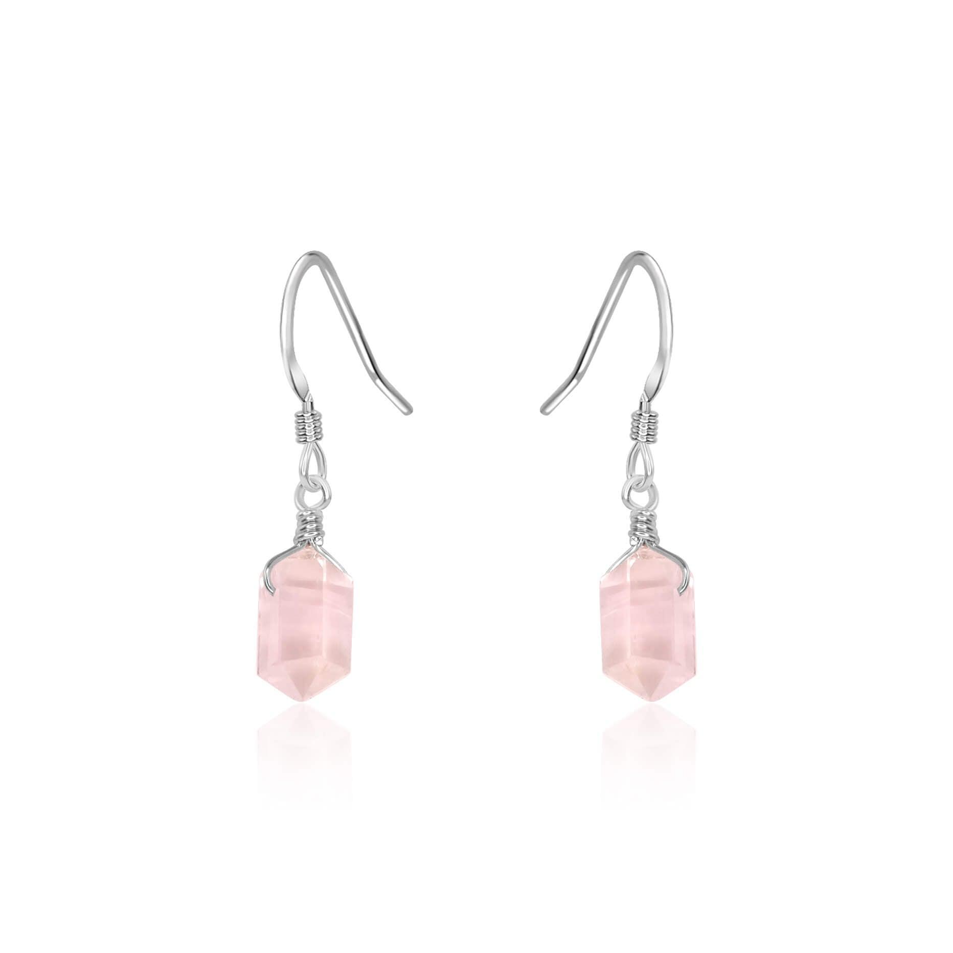 Rose Quartz Mini Double Terminated Crystal Point Dangle Drop Earrings for Women - Healing Stone Jewelry for Chakra Balancing & Positive Energy - Perfect for Meditation, Yoga & Spiritual Gifts