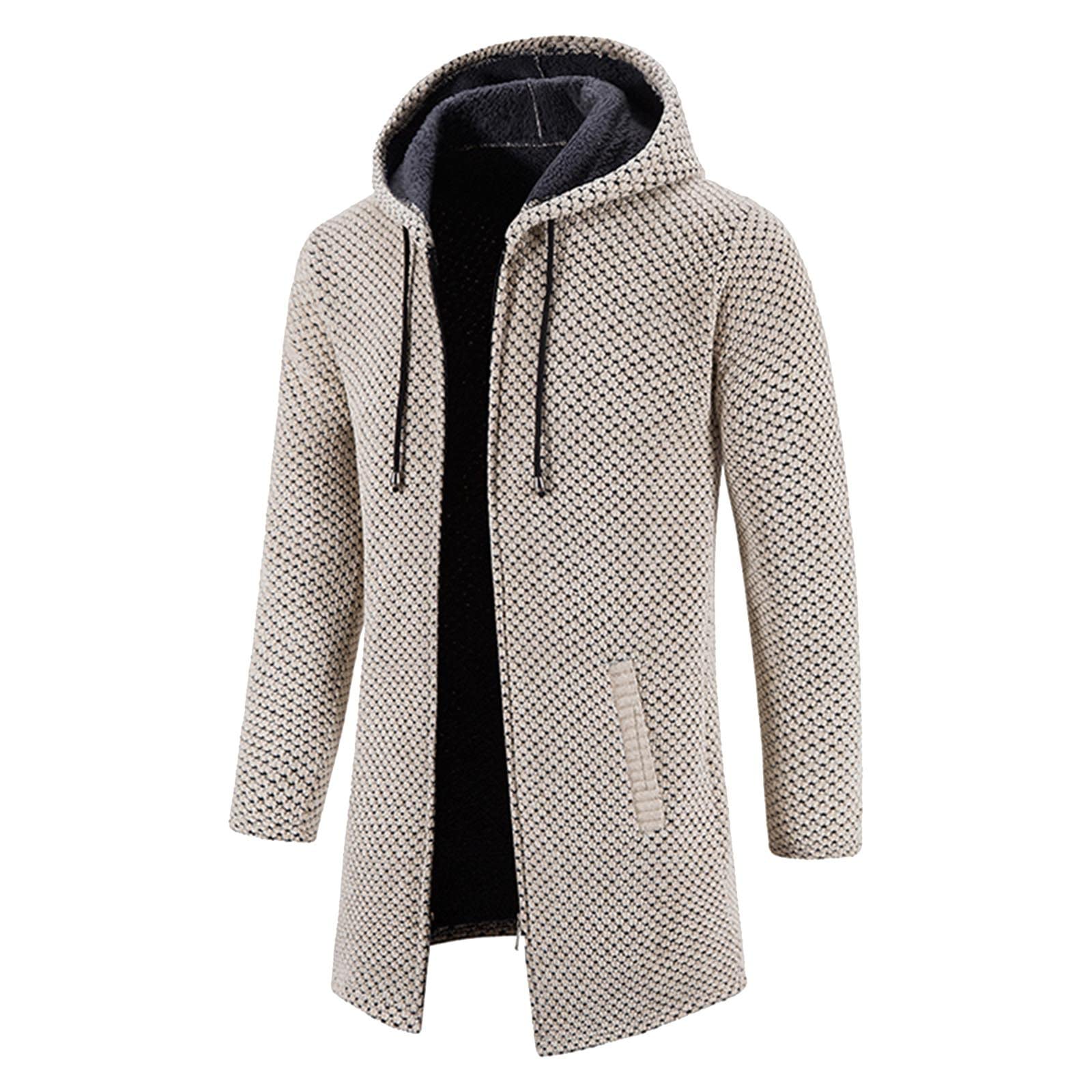 Men's Warm Hooded Zipper Knit Cardigan Coat for Winter & Autumn - Cozy Fleece-Lined Jacket for Casual Wear, Outdoor Activities and Layering in Cold Weather