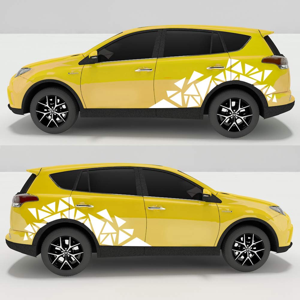 2 Pack White Triangle Vinyl Car Decals - DIY Auto Body Stickers for Cars, Trucks & SUVs - Waterproof Decorative Graphics for Windows, Bumpers & Rear Windshields