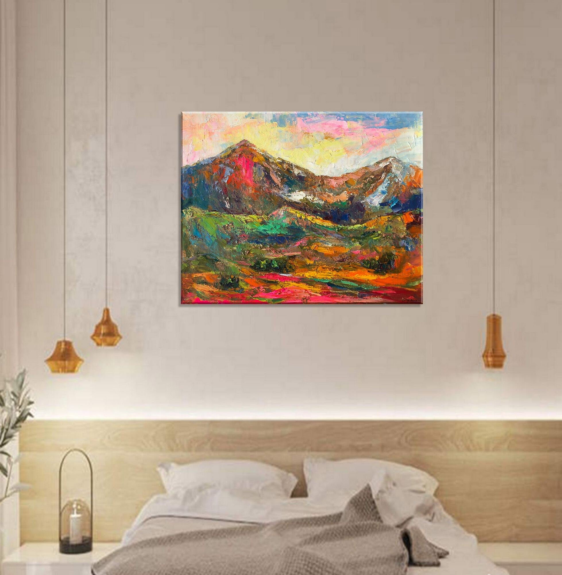 Abstract Landscape Hills Oil Painting - Nature Inspired Wall Art for Home & Office Decor - Ready to Hang Canvas Artwork for Living Room, Bedroom or Office