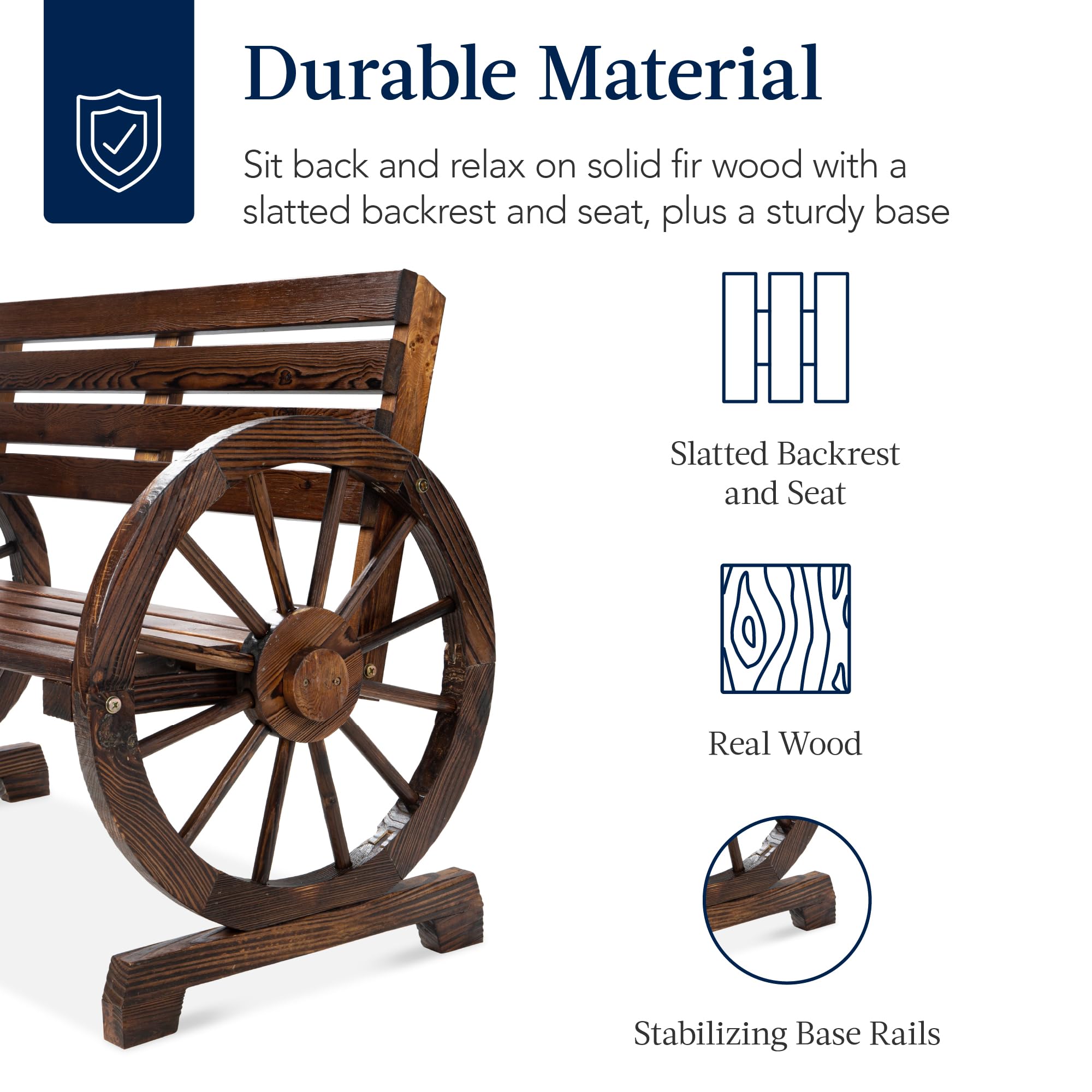 Best Choice Products 2-Person Wooden Wagon Wheel Bench - Rustic Country Outdoor Furniture for Backyard, Patio, Garden w/Slatted Seat & Backrest - Perfect for Porch Lounging, Campfire Seating & Countryside Decor (Brown)