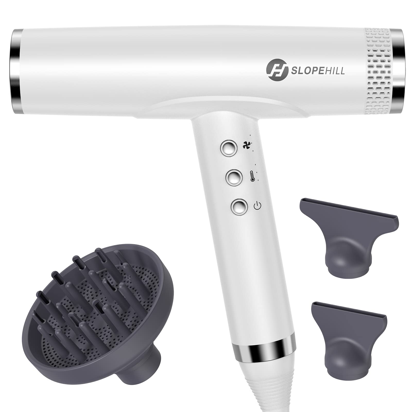 Slopehill Professional Ionic Hair Dryer with Diffuser - High Speed Blow Dryer for Women & Salon Use, Lightweight & Quiet (White) - Perfect for Home Styling, Travel & Professional Salons