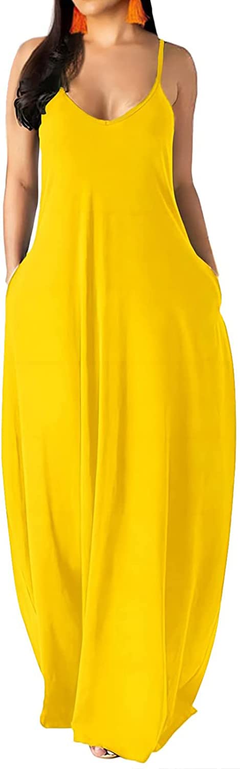 Women's Summer Maxi Dress - Sleeveless Loose Flowy Long Sundress with Pockets, Plus Size Casual Beach Dress for Vacation, Outdoor Parties & Date Nights