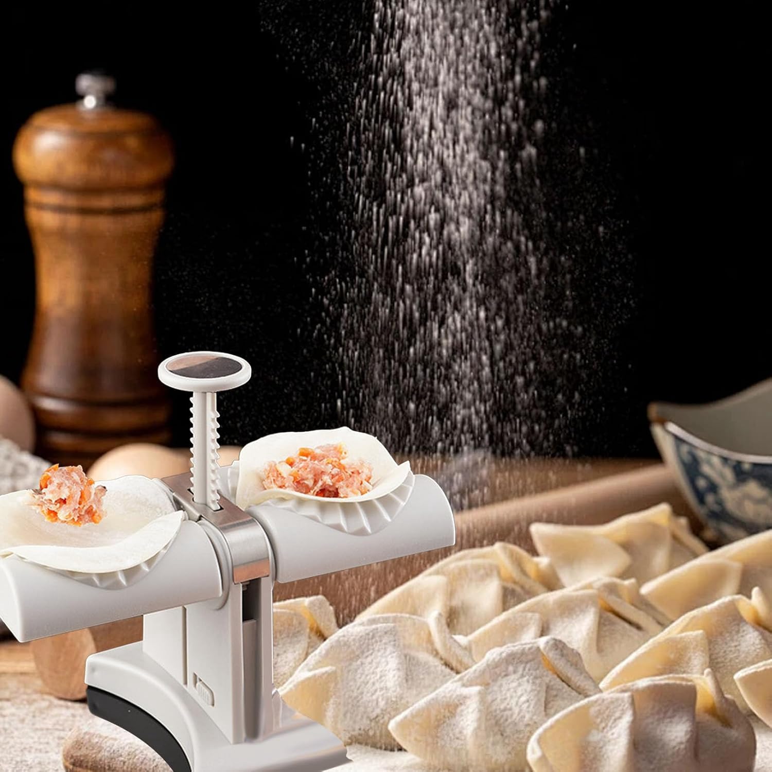 Automatic Dumpling Maker Machine for Home & Restaurant - Double Head Dumpling Mould Tool with Manual Press - Perfect for Making Chinese Dumplings, Wontons & Gyoza - Ideal for Family Cooking & Commercial Kitchen Use