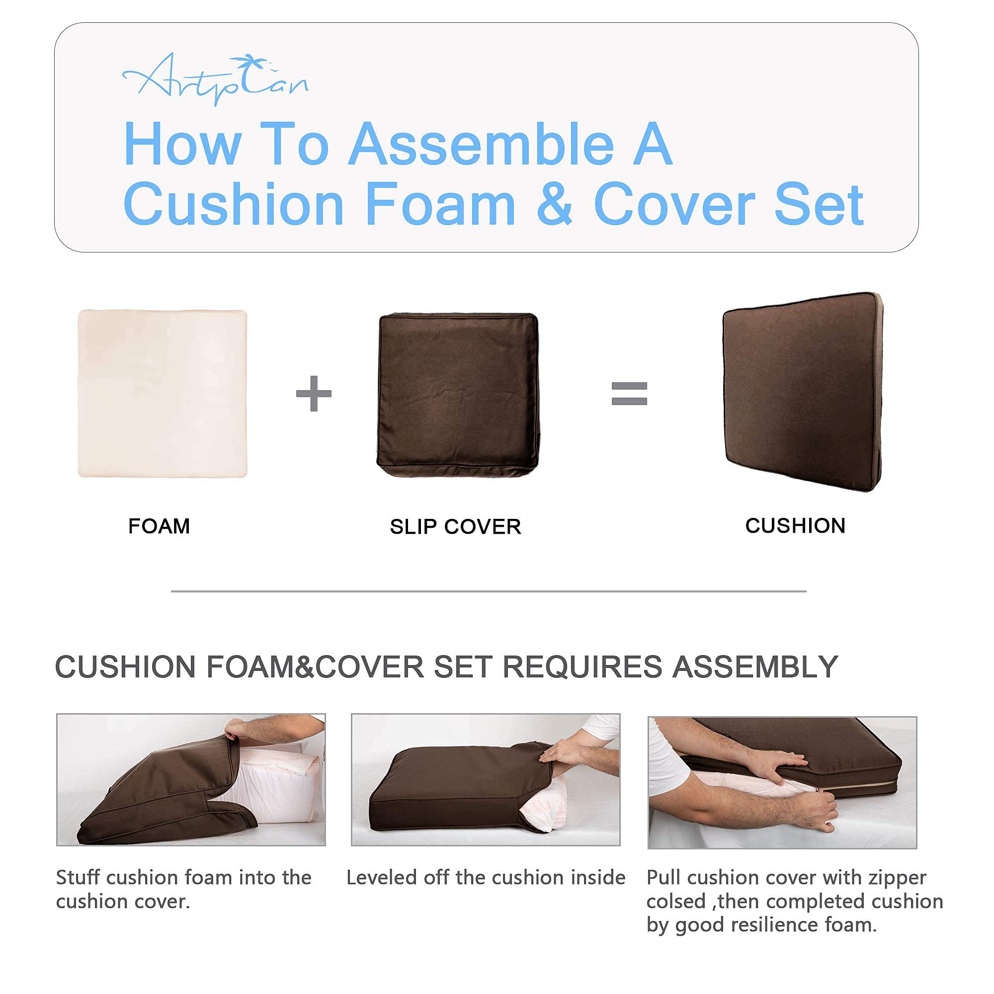 ARTPLAN All-Weather Indoor/Outdoor Chair Cushions Set - Deep Seat & Back Pillows for Patio Furniture - Perfect for Garden, Deck, Poolside & Porch Relaxation