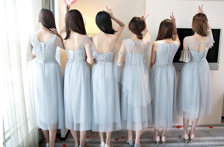 Elegant Mismatched Gray Tea-Length Lace Bridesmaid Dresses - BD025 | Perfect for Weddings, Formal Events & Special Occasions