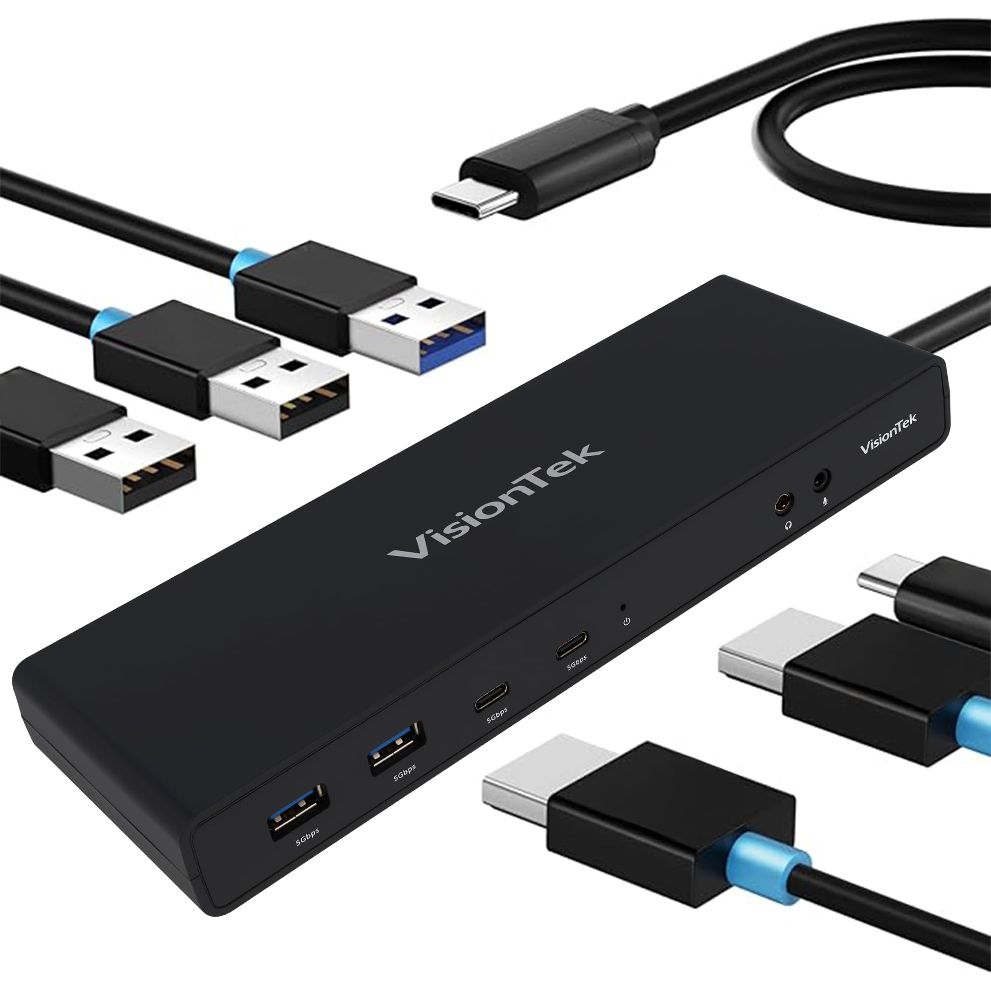 VisionTek VT4500 12-in-1 USB-C Docking Station with Dual 4K Monitor Support - 2x HDMI, 2x DisplayPort, 60W PD Charging, 4x USB-A 3.0, 2x USB-C 5Gbps, Ethernet & Audio - Compatible with Laptop, PC, MacBook for Home Office & Gaming Setup
