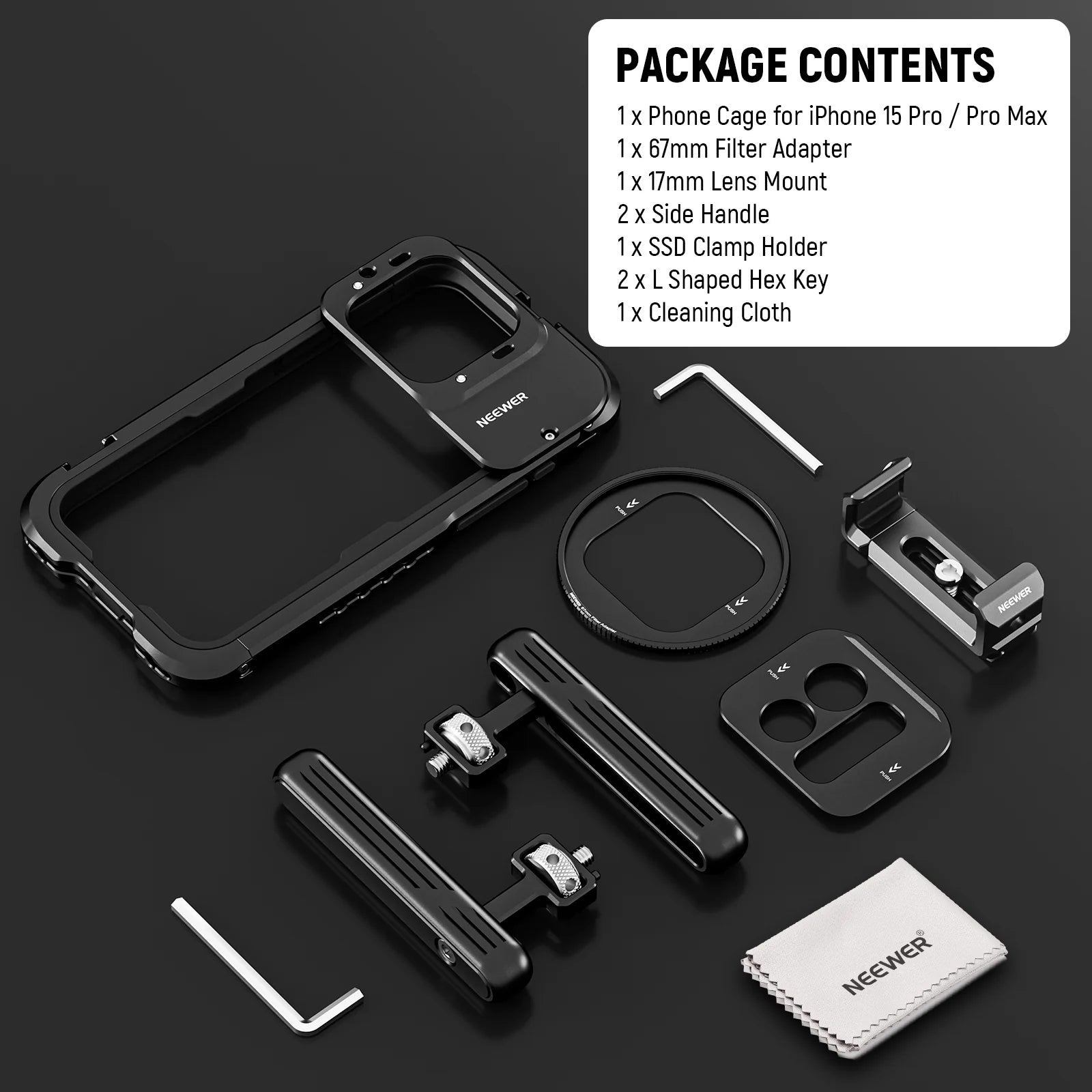 NEEWER PA023K+UA051 Smartphone Video Rig Kit for iPhone 15 Pro & Pro Max - Professional Stabilizer for Vlogging, Filmmaking & Live Streaming