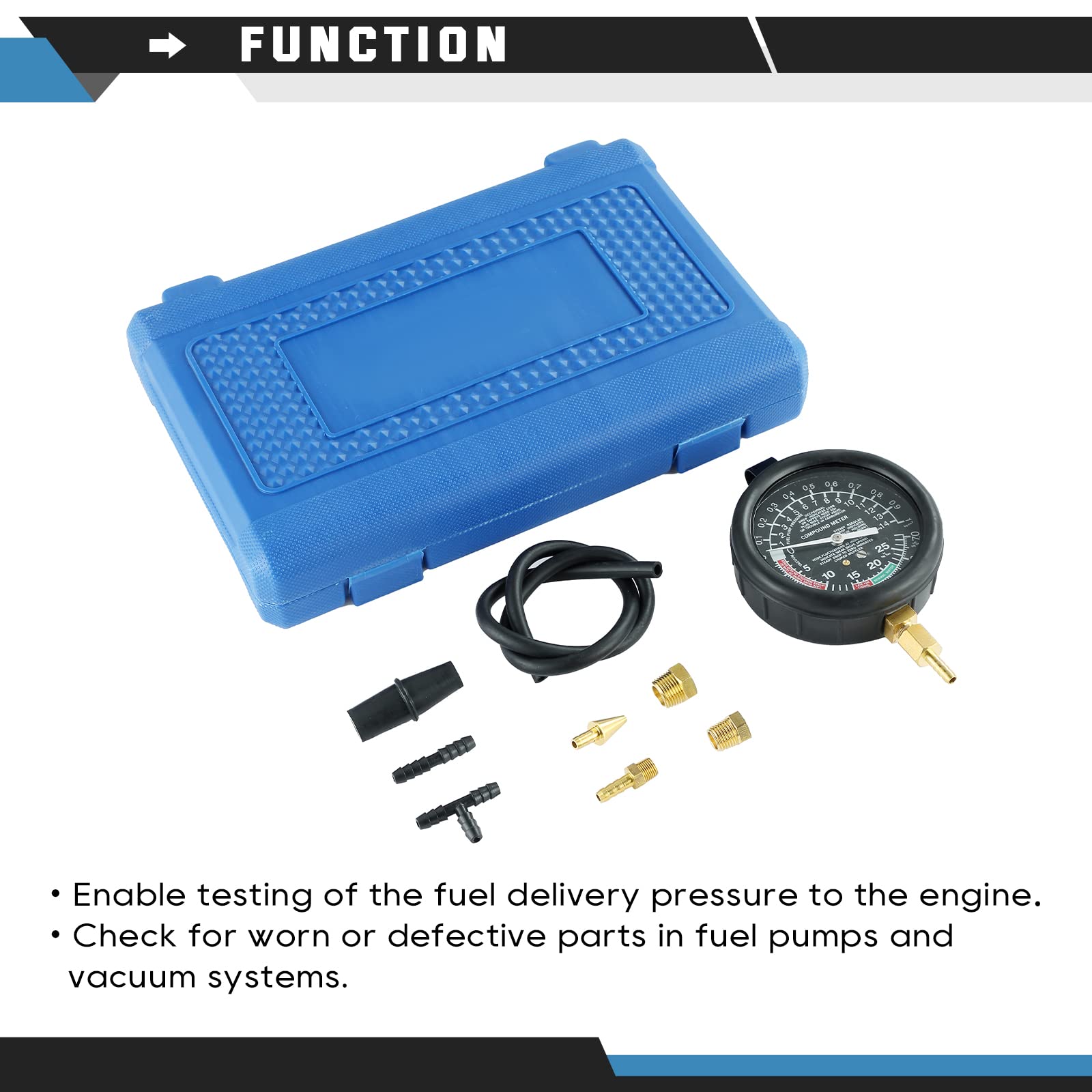 ATPEAM Vacuum and Fuel Pump Tester Gauge Kit - Professional Fuel Pump Pressure & Carburetor Intake Manifold Vacuum Testing Tool for Automotive Diagnostics | Perfect for Mechanics & DIY Car Repair