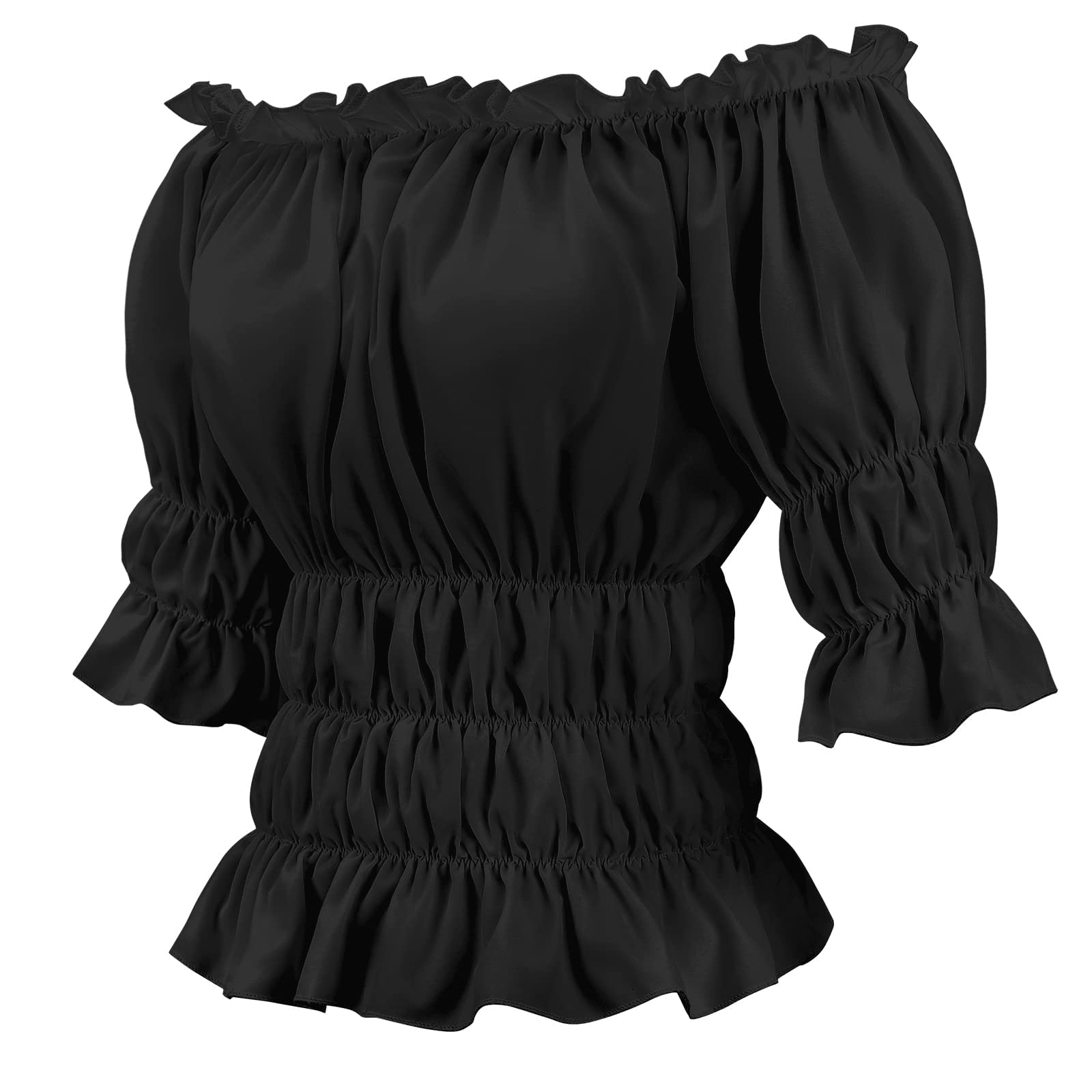 Women's Pirate Shirt Renaissance Blouse - Medieval Off Shoulder Short Sleeve Top with Corset Bustier for Halloween Costume | Perfect for Pirate Themed Parties, Renaissance Fairs & Cosplay Events