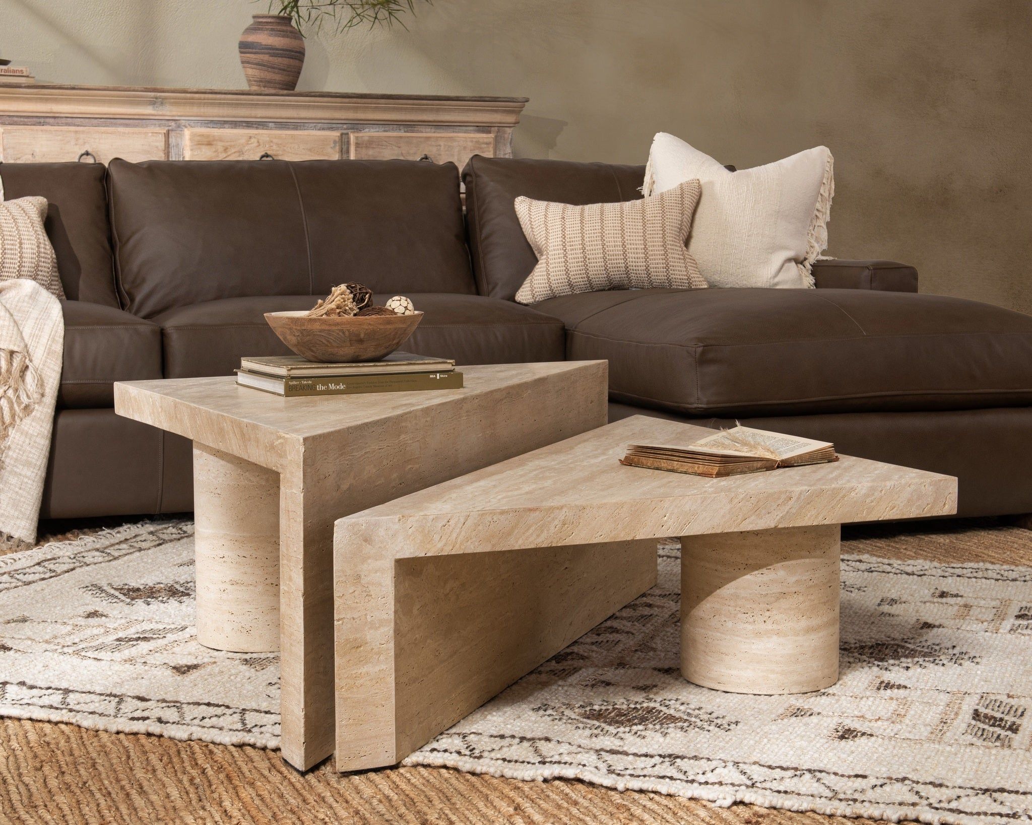 Akiro Natural Travertine Accent Tables (Set of 2) - Perfect for Living Room, Bedroom & Office Decor