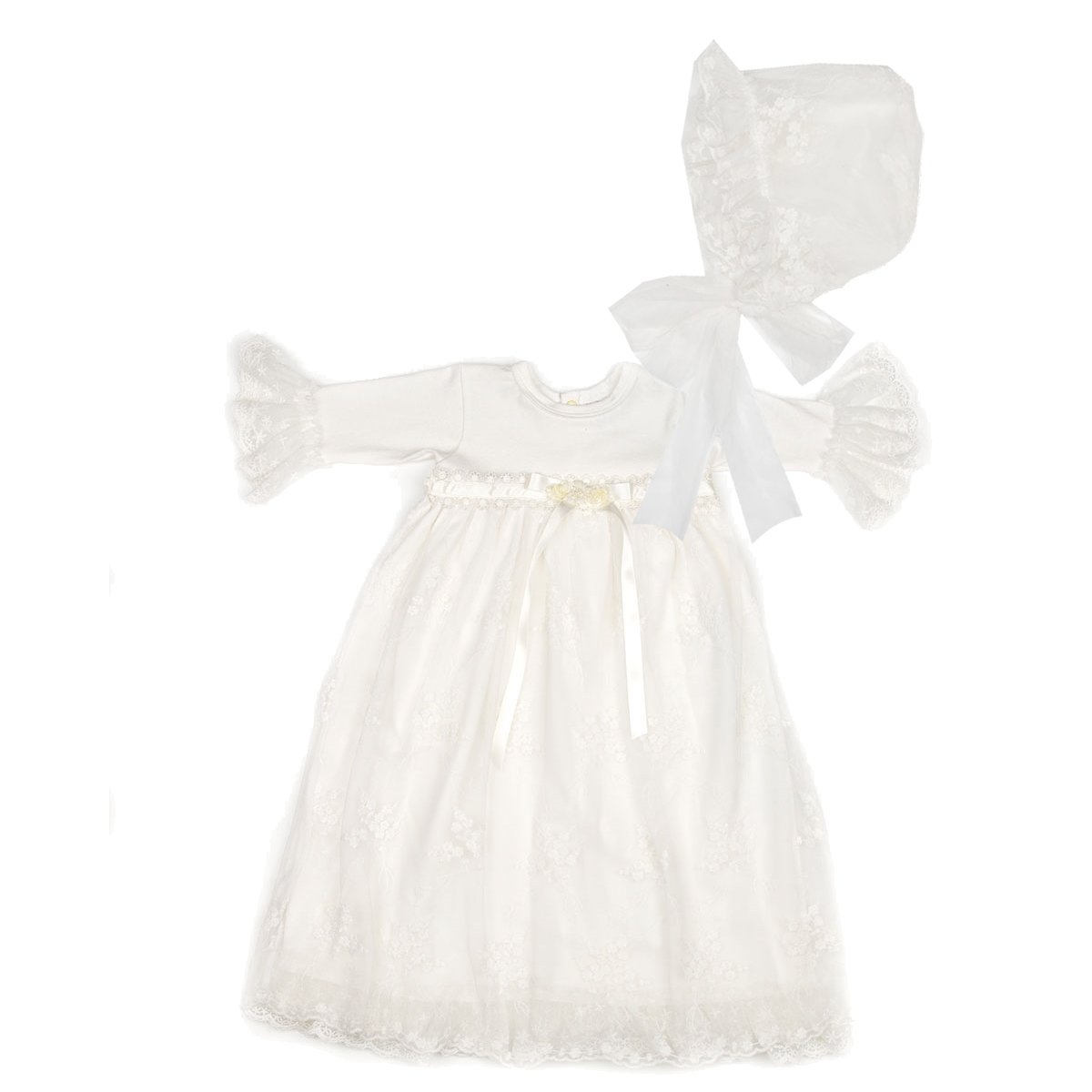 Haute Baby Baby's Breath Take Me Home Gown & Bonnet Set - Newborn Baptism Outfit, Christening Dress for Girls - Perfect for Baby Showers, Photography & Special Occasions