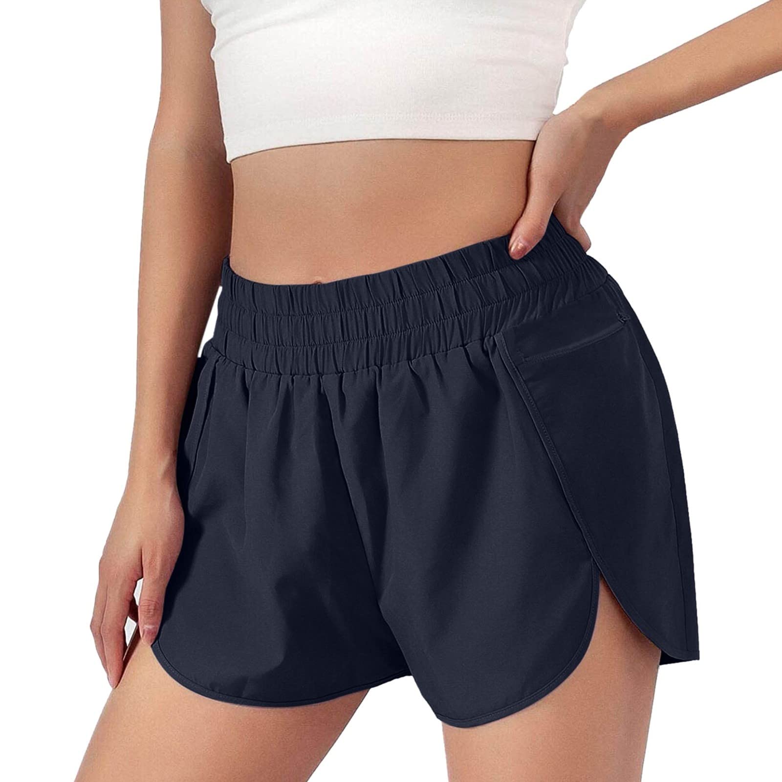 Women's Quick-Dry Running Shorts with Pockets - Elastic Waist Workout Shorts for Women, Comfortable Travel & Casual Wear - 1.75