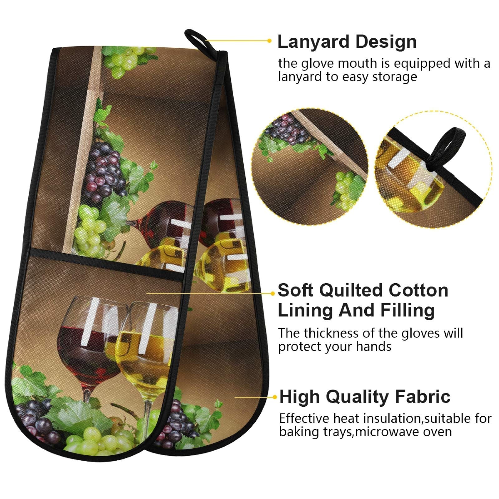 Premium Red Wine Glasses with Grapes & Leaves Design - Heat Resistant Oven Mitts & Pot Holders Set (35