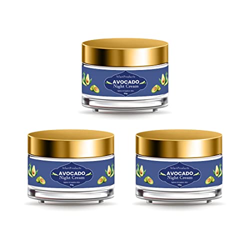 Yeluri Avocado Night Cream for Hydrated & Glowing Skin - Brightening & Nourishing Face Moisturizer for Men & Women - Pack of 3 (50g Each) - Perfect for Overnight Skin Repair & Anti-Aging Routine