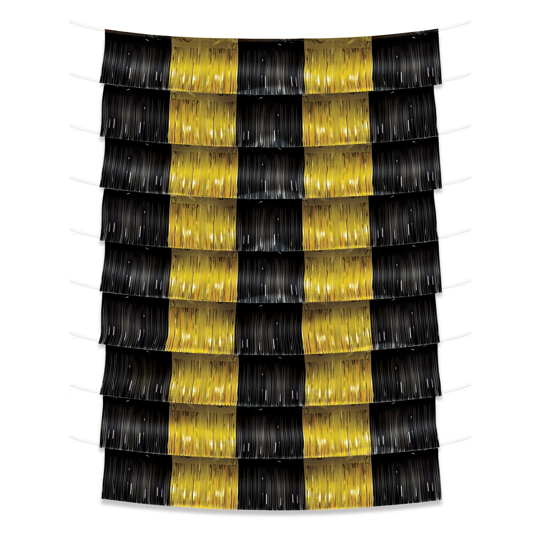 12 Pack Beistle Black and Gold Metallic Party Fringe Garland Backdrop - Elegant Decor for Birthday, Wedding, Baby Shower & Holiday Celebrations