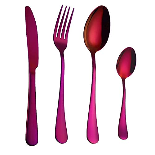Premium 18/10 Stainless Steel Silverware Set - 24-Piece Cutlery Set with Forks, Spoons & Knives for Dining, Kitchen & Entertaining (Elegant Purple) - Perfect for Restaurants, Weddings & Dinner Parties