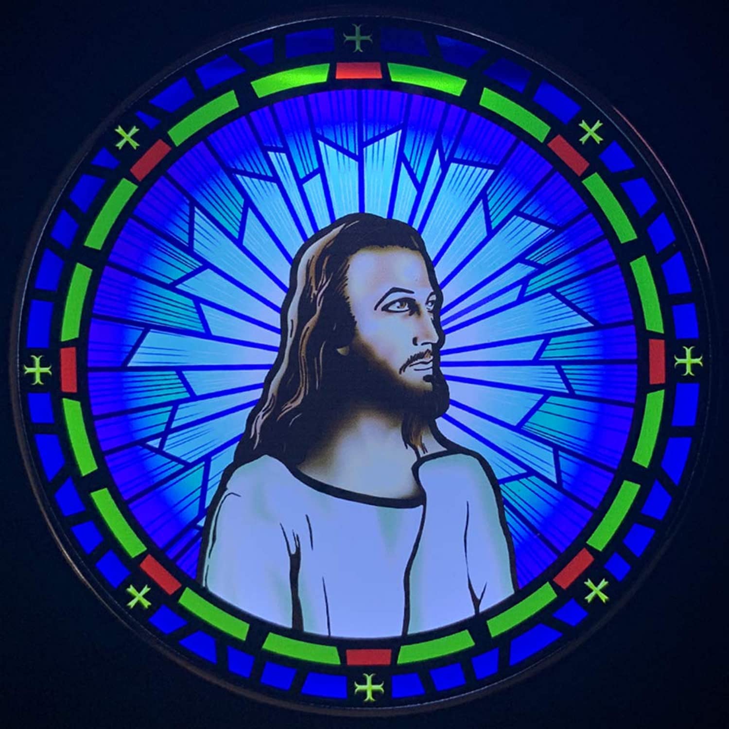 Jesus Christ Wireless Charger with Backup Battery - Fast Charging for iPhone & Android | Portable Phone Charger with Stained Glass Design | Perfect Christian Gift for Baptism, Confirmation & Bible Study