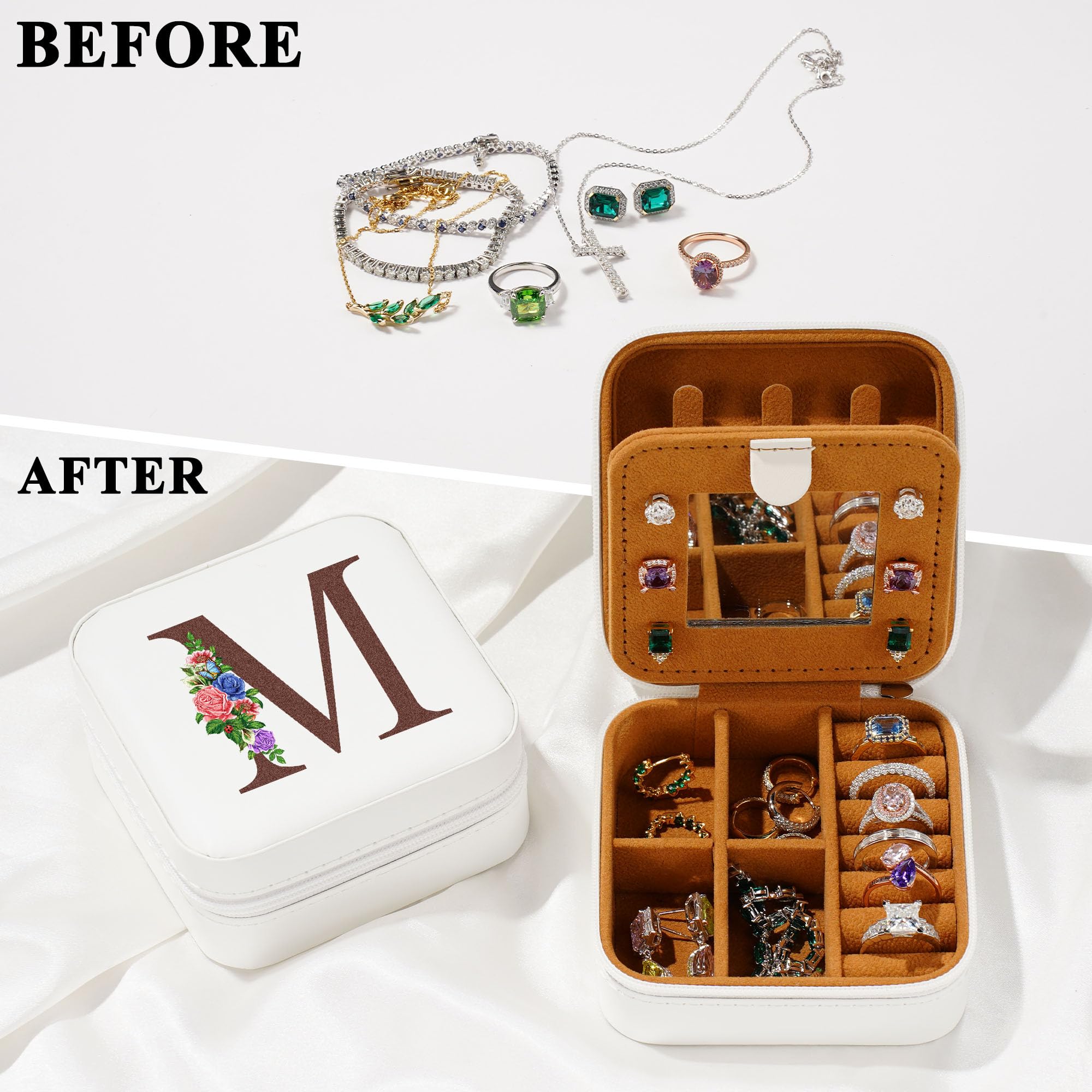 Personalized Initial Jewelry Box Organizer - Small Travel Jewelry Case for Women & Teen Girls | Compact Jewelry Storage for Travel, Home & Gifts | Birthday, Anniversary & Bridesmaid Present Idea