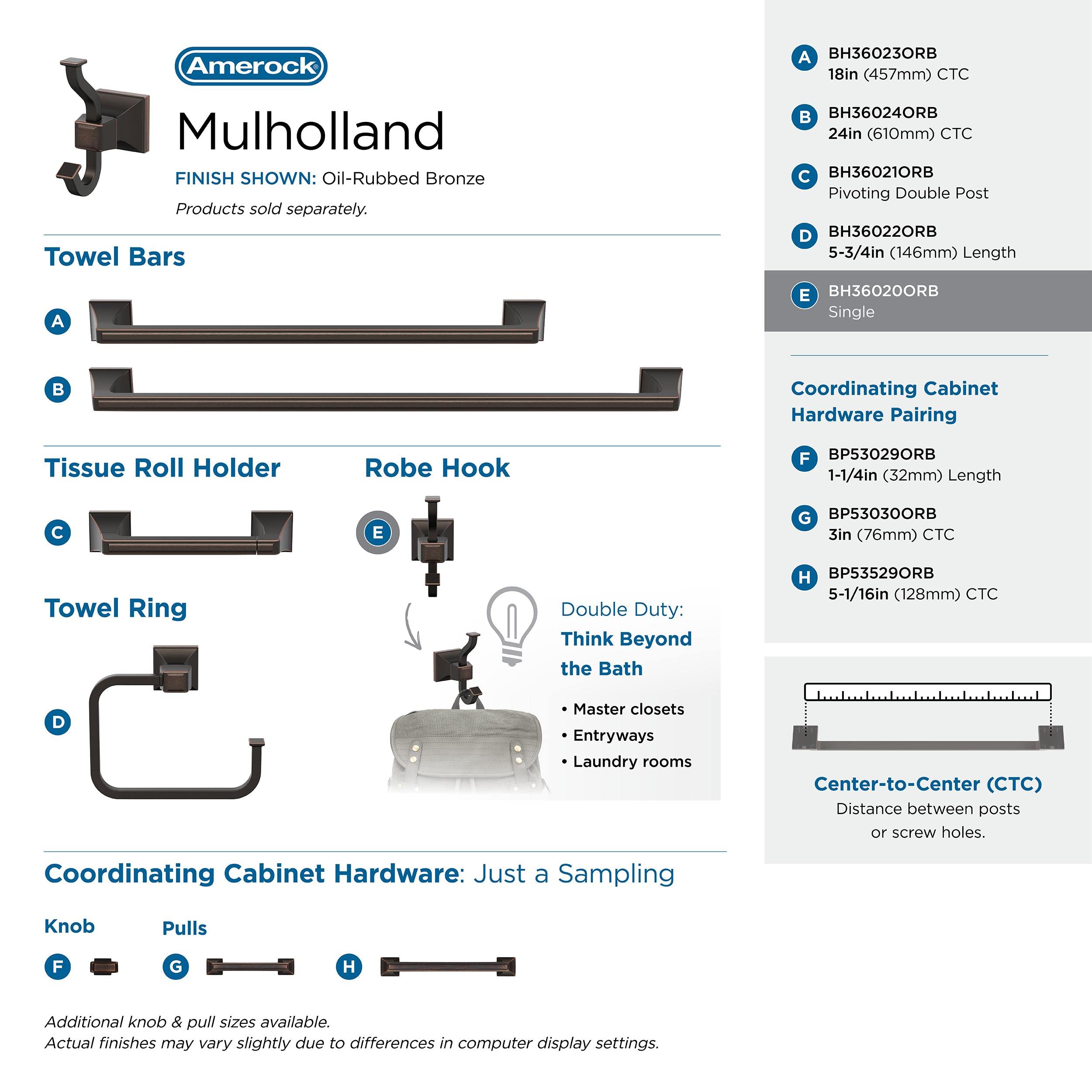 Amerock Mulholland 24 Inch Oil Rubbed Bronze Towel Bar Set - 3 Piece Bathroom Accessories for Modern & Traditional Bathrooms - Perfect for Towel Storage in Bath, Spa or Guest Room