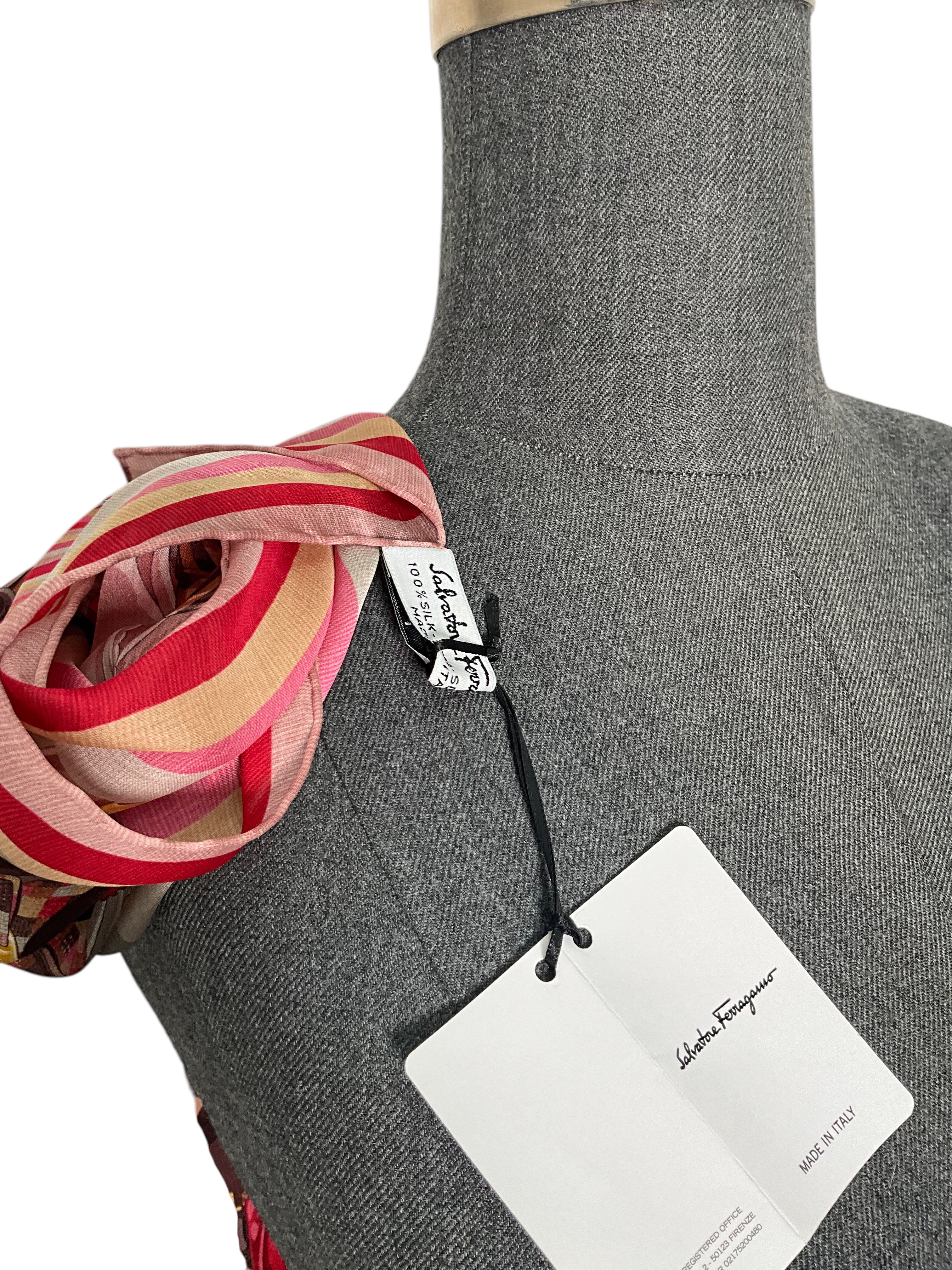 Salvatore Ferragamo Vara Bow Print Silk Scarf - Luxury Fashion Accessory for Women, Elegant Oblong Shawl - Perfect for Office, Party & Special Occasions