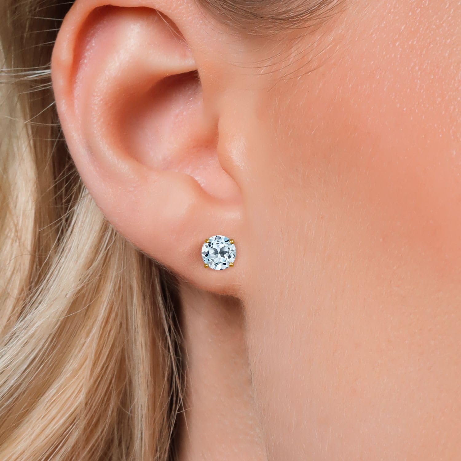 Gem Stone King 18K Yellow Gold Plated Sterling Silver 6MM Round Birthstone Stud Earrings for Women & Men | Zodiac Gifts, Anniversary Jewelry, Everyday Luxury Earrings