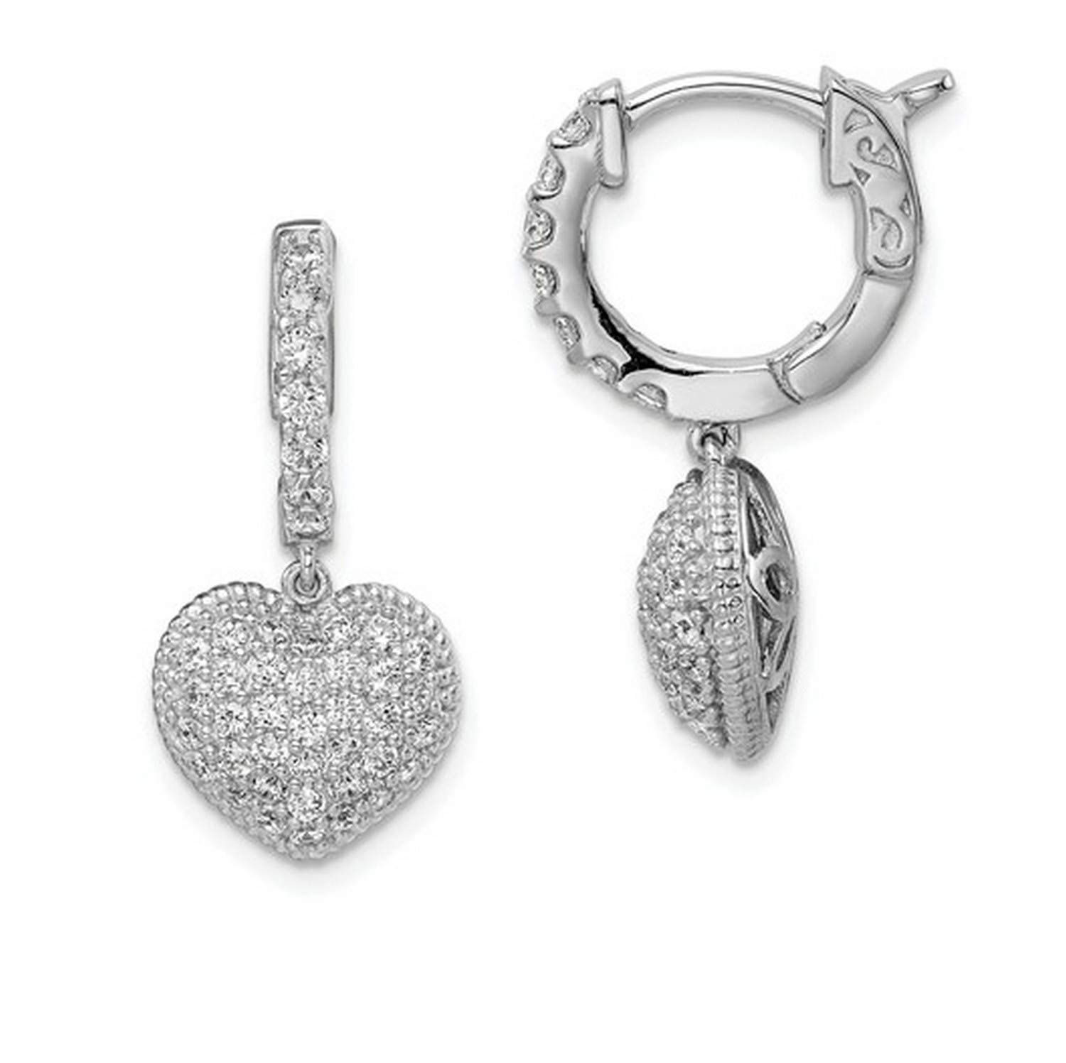 Sterling Silver CZ Hinged Hoop Dangle Heart Earrings 23x11mm - Elegant Jewelry for Women, Perfect for Valentine's Day, Anniversary & Special Occasions