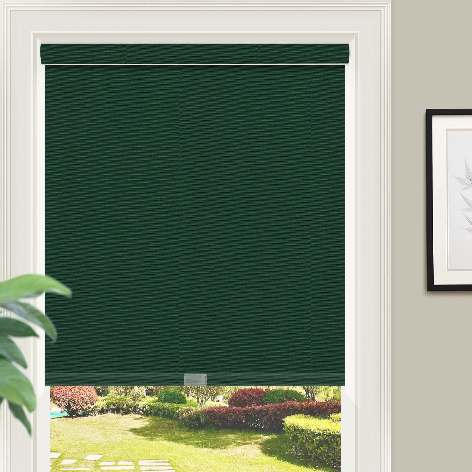ZY Blinds Cordless Blackout Roller Shades - Custom Made Room Darkening Window Blinds with Metal Valance | UV Protection & Light Filtering Fabric for Windows & Doors (Dark Green) | Perfect for Bedrooms, Home Theaters & Light-Sensitive Spaces