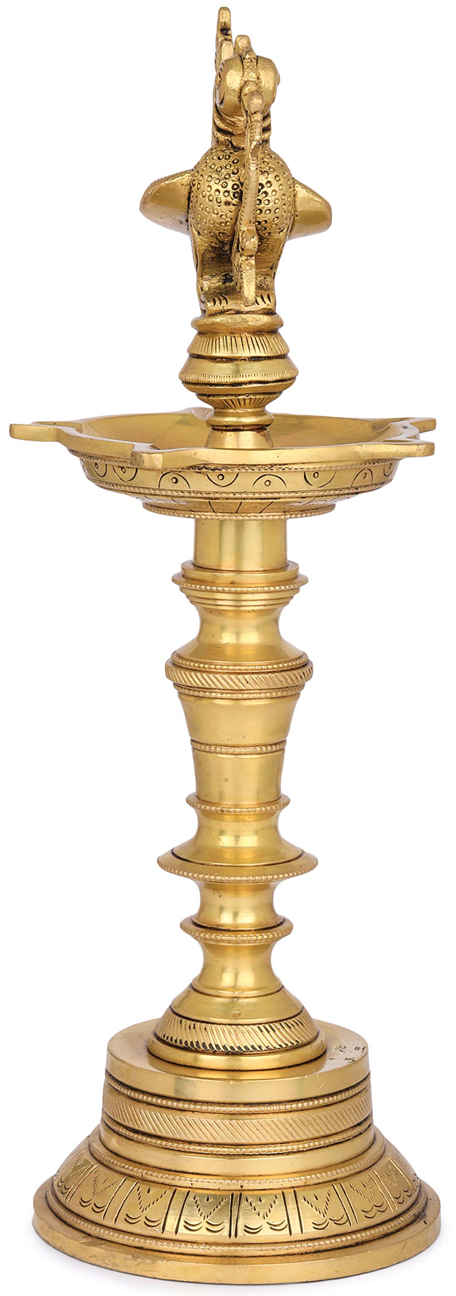 Exotic India Five Wicks Annam Lamp (Peacock Lamp) - Handcrafted Brass Statue for Home Decor, Meditation & Yoga Room, Pooja Altar - Traditional Indian Oil Lamp for Spiritual Ceremonies & Festivals