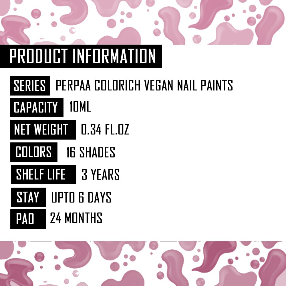 PERPAA Colorich Vegan Nail Polish - Baby Pink (10ml) | Quick Dry, High Shine, Long Lasting & Chip Resistant | Cruelty-Free & Non-Toxic Formula | Perfect for Everyday Wear, Date Nights & Special Occasions