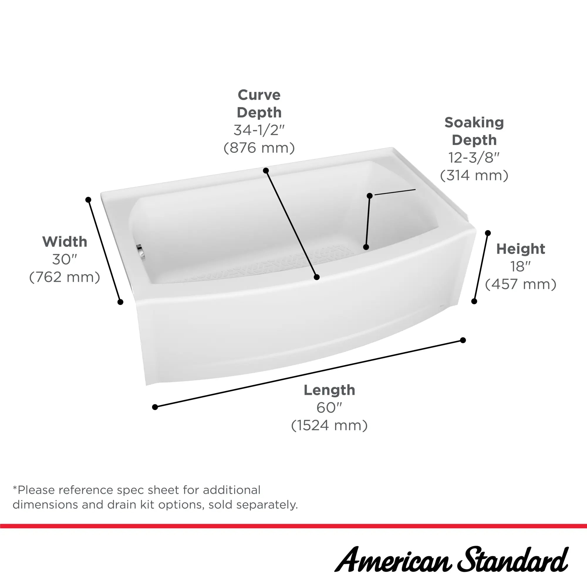 5x30 Inch Integral Apron Bathtub with Left Hand Drain - Modern Freestanding Soaking Tub for Small Bathrooms, Spa-Like Relaxation at Home