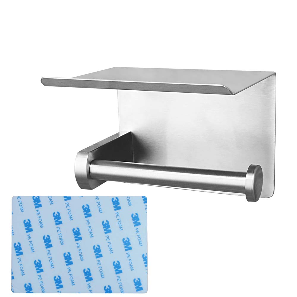 Self-Adhesive Toilet Paper Holder with Phone Shelf & Storage - Removable Bathroom Organizer for Phones & Rolls - Perfect for Small Spaces, Apartments, and RVs