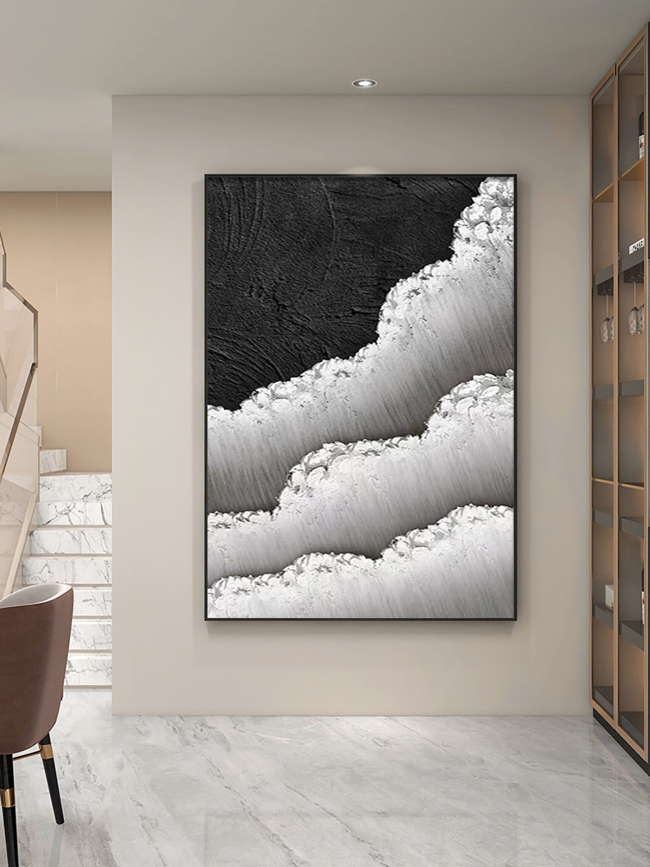 Black and White Textured Minimalist Wall Art Print - Modern Abstract Home Decor for Living Room, Bedroom & Office | #MZ046