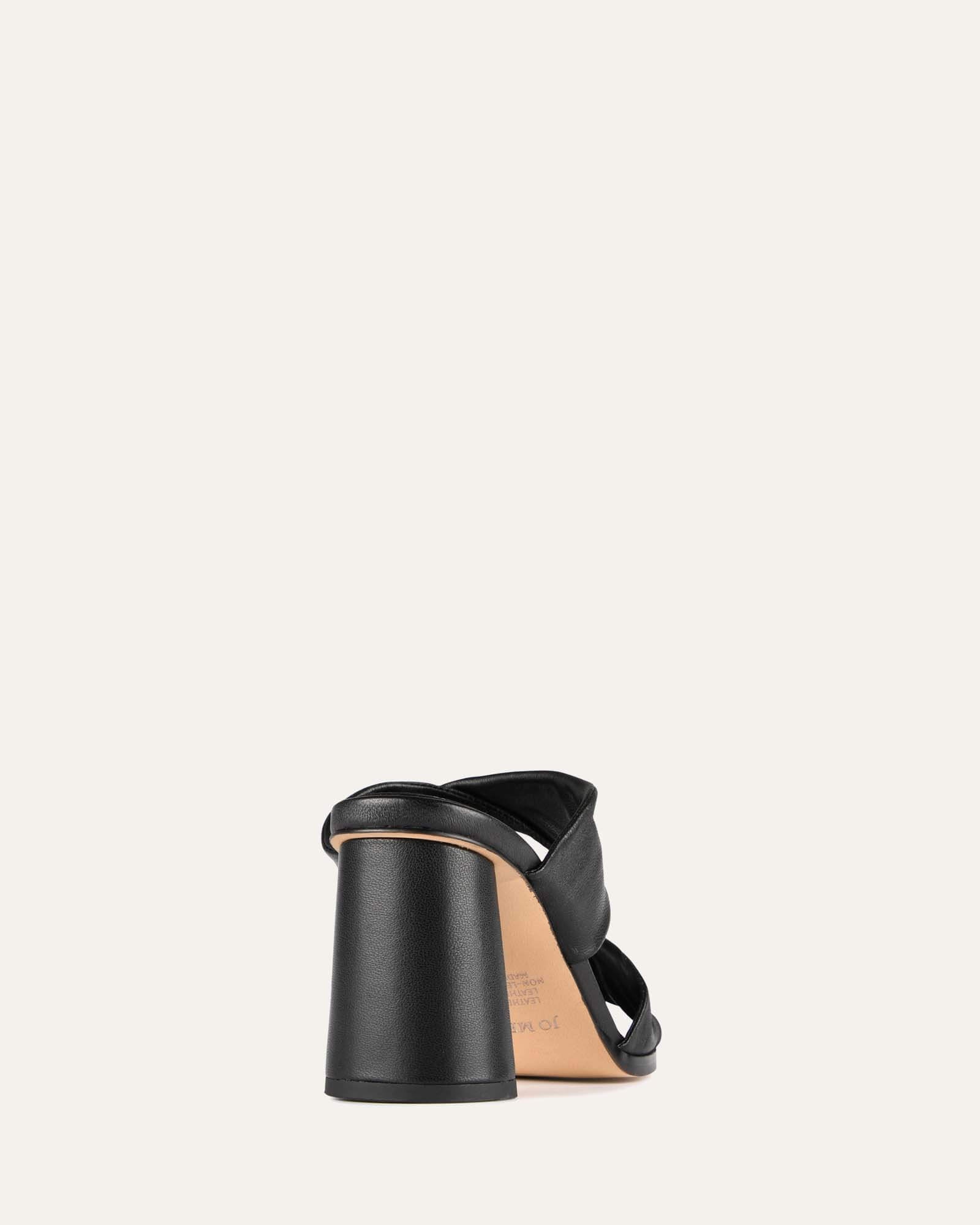 CAYLIE Women's Black Leather High Heel Sandals - Comfortable Dressy Strappy Heels for Weddings, Parties & Evening Events
