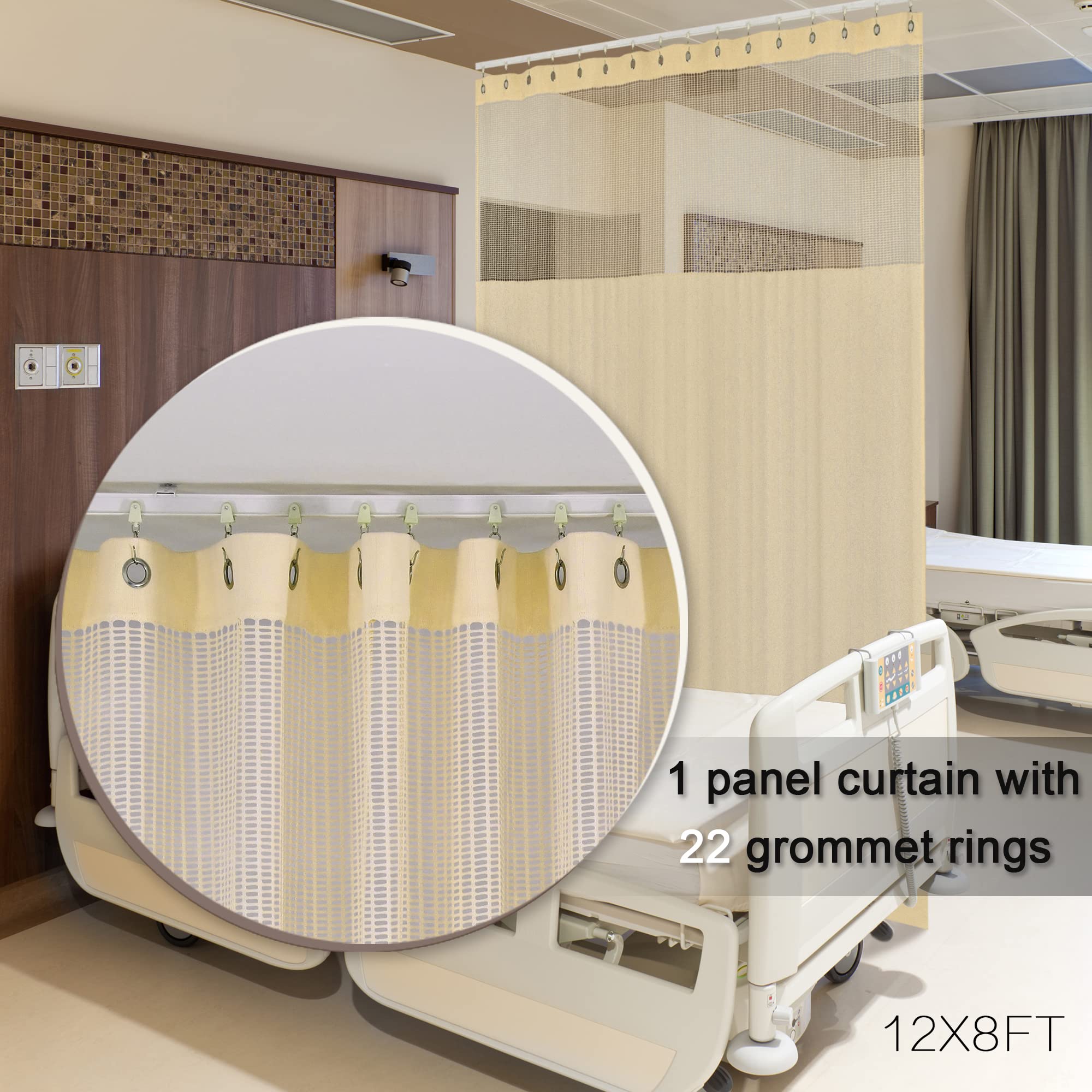 MAIHER Medical Privacy Room Divider Curtain - Flame Retardant Stripe Panel for Hospital, Clinic, School & Nursery (12x8ft, Beige) | Perfect for Patient Privacy, SPA Partitions & Living Room Dividers