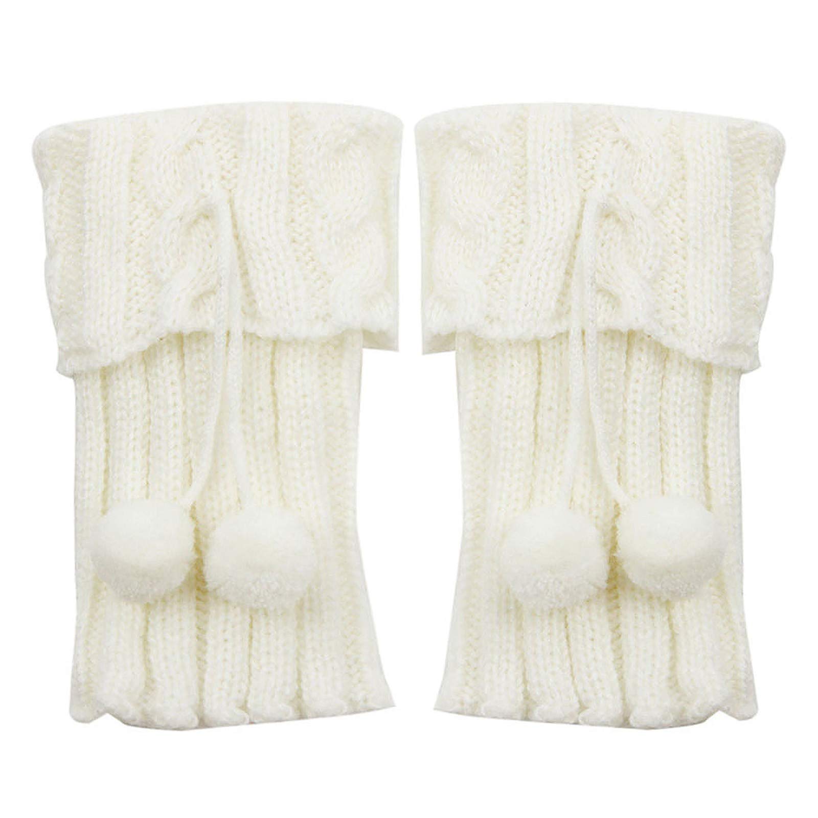 Evangelia.YM Women's Fashion Twist-Knitted Boot Warmers Socks - Soft Leg Cover Flap Short Socks for Winter (White, One Size) - Perfect for Cold Weather, Indoor Comfort & Stylish Outfit Pairing