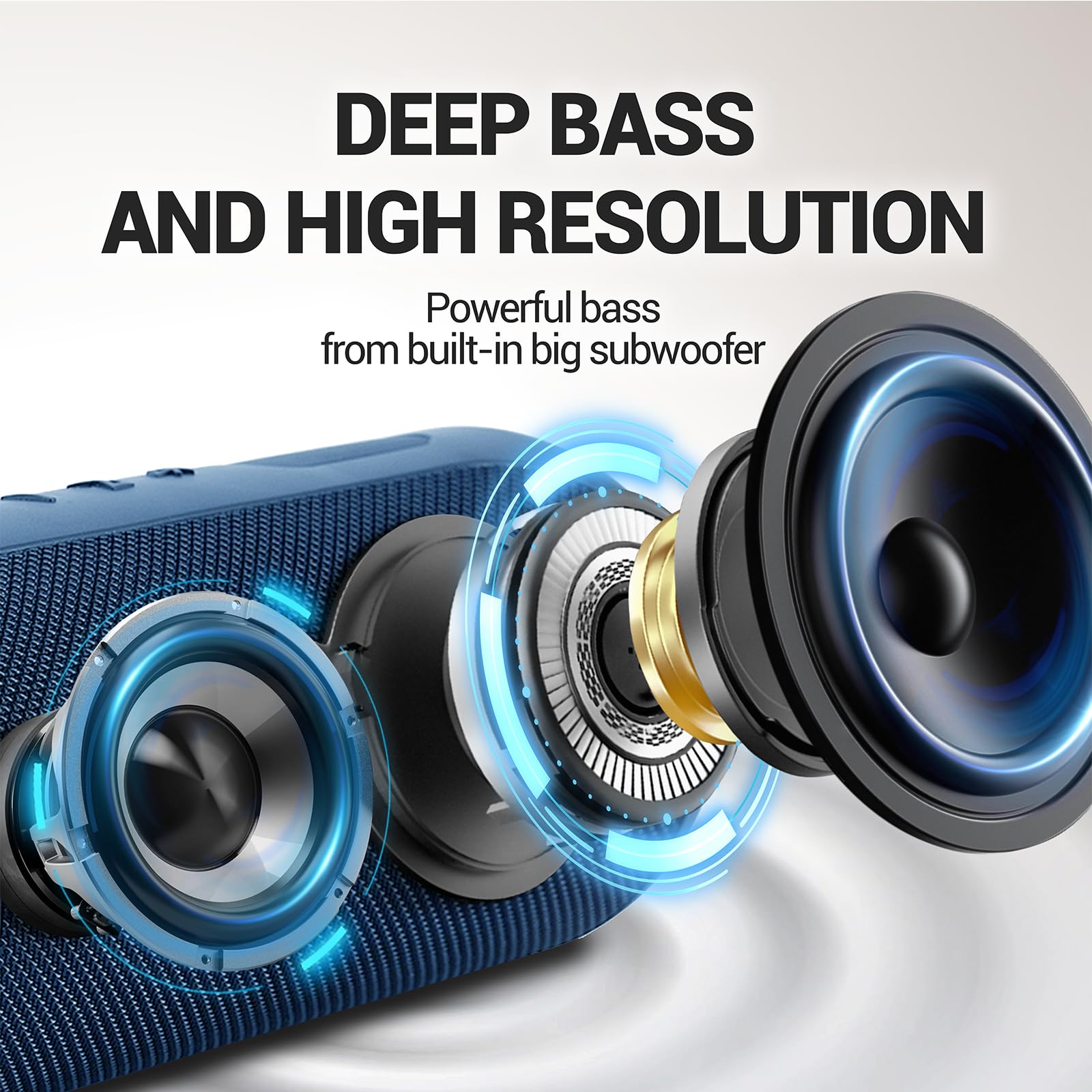 SOWO Waterproof Bluetooth Speaker Wireless - Portable Outdoor Speaker with Built-in Subwoofer, Extra Bass, Stereo Sound, IP67 Rating & Colorful LED Lights - Perfect for Parties, Camping, Beach & Pool Use - Blue