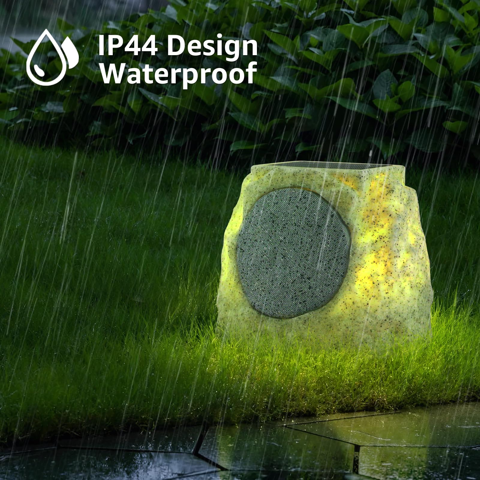 Solar Powered Bluetooth Rock Speakers Outdoor Waterproof - 2 Pack Wireless Garden Speakers with RGB Lights & TWS Pairing, Perfect for Patio, Backyard, Pool Party, BBQ and Deck Entertainment
