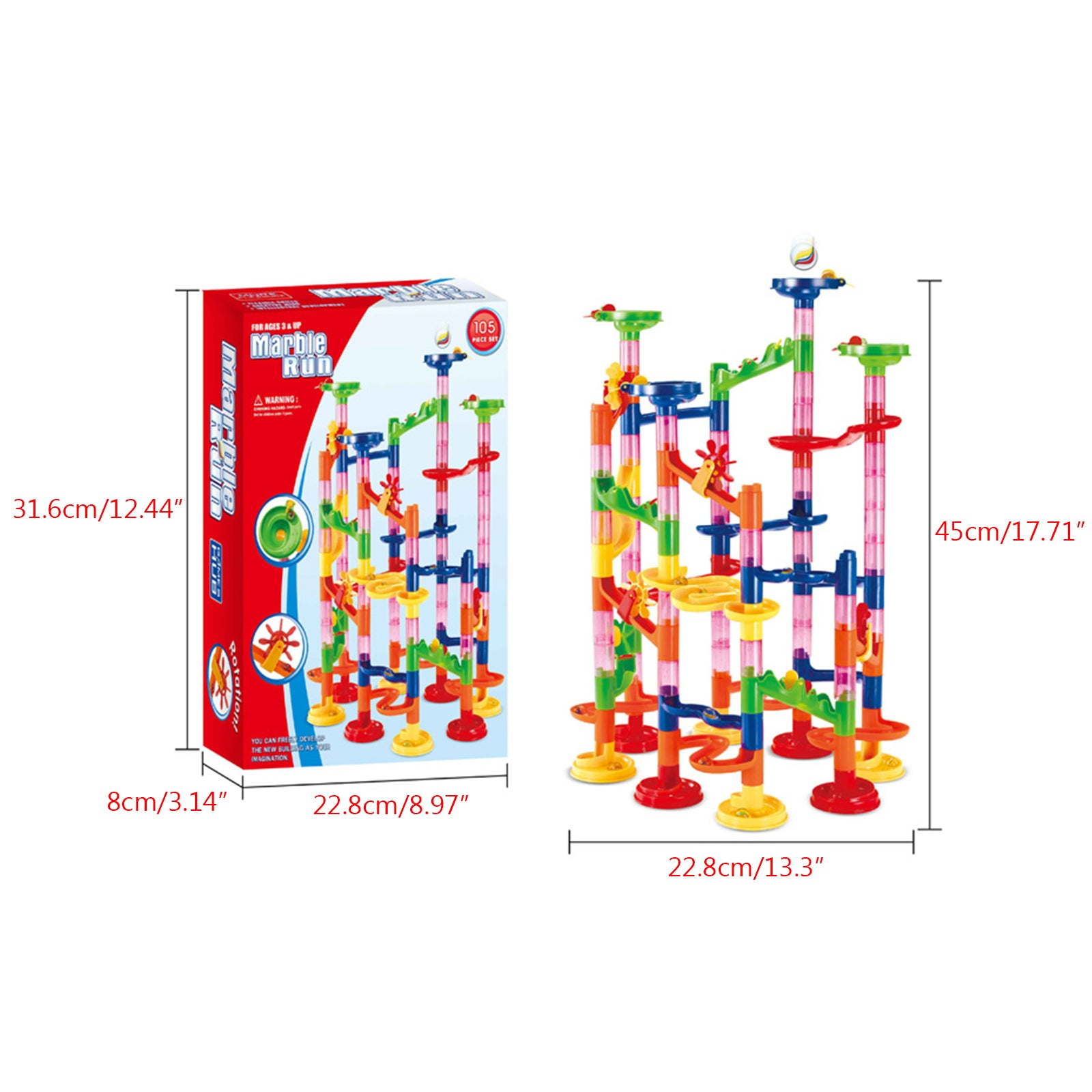 105pcs Kids Marble Run Race Track Set - STEM Educational Building Blocks Construction Toy for Boys & Girls - Perfect for Indoor Play, Birthday Gifts & Classroom Activities