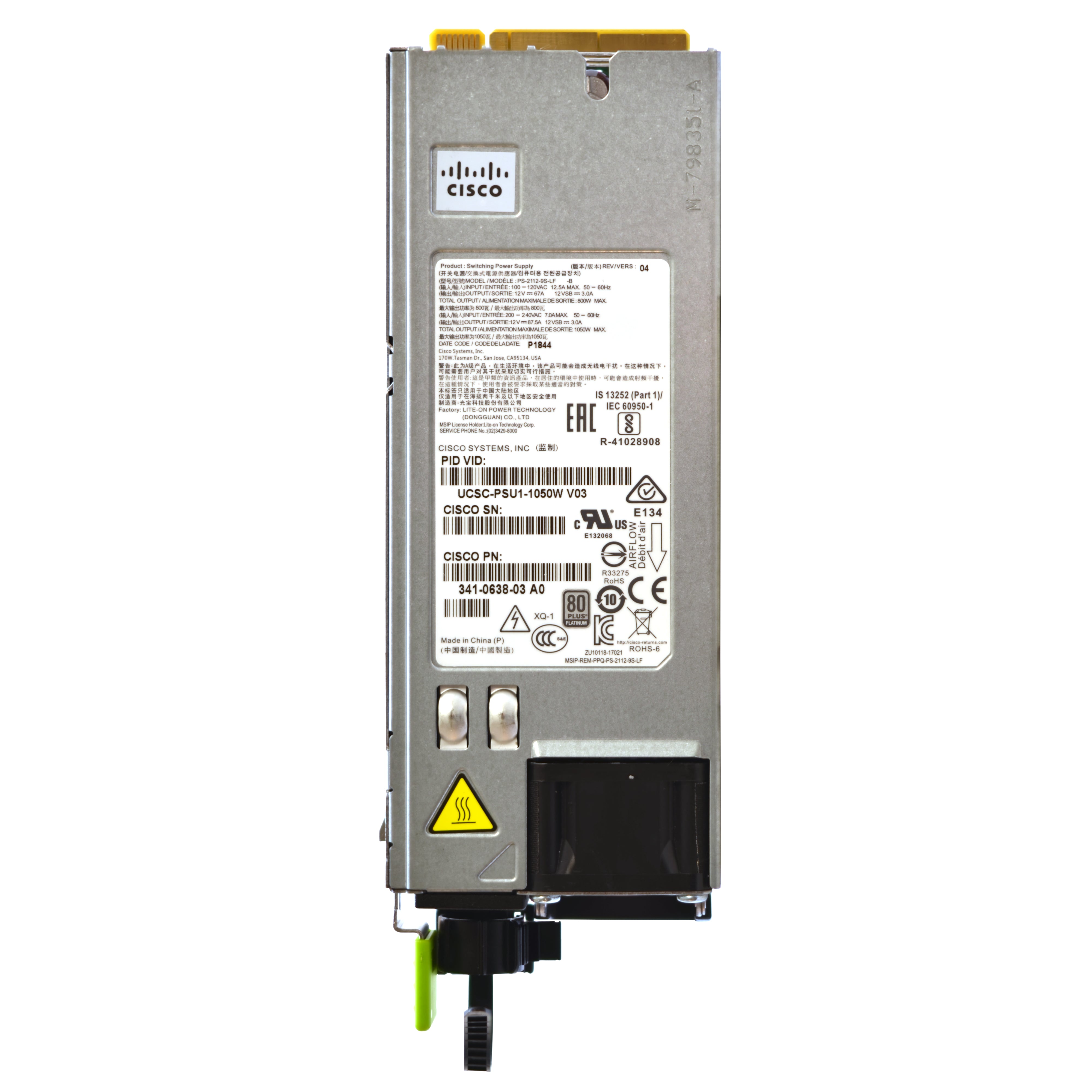Cisco UCS 1050W Power Supply Unit (PSU) - 100-240V AC Input - Model 341-0638-03 A0 UCSC-PSU1-1050W-V03 - High Efficiency Server Power Supply for Data Centers & Enterprise Networks