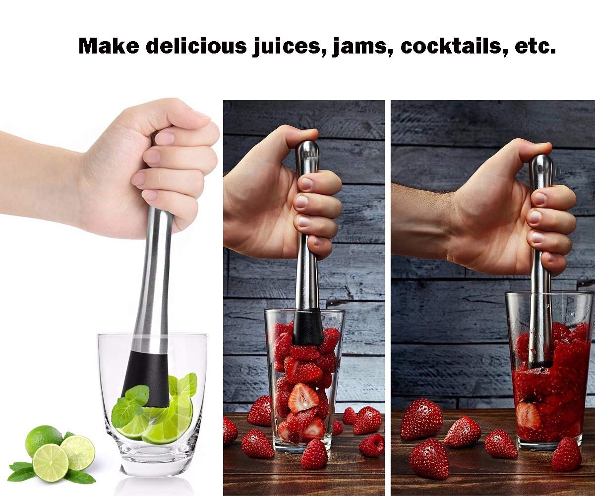 Premium Stainless Steel Cocktail Muddler - Heavy Duty Bar Tool for Mixing Mojitos, Old Fashioned & Craft Cocktails - Essential Bartender Accessory for Home Bars & Professional Use